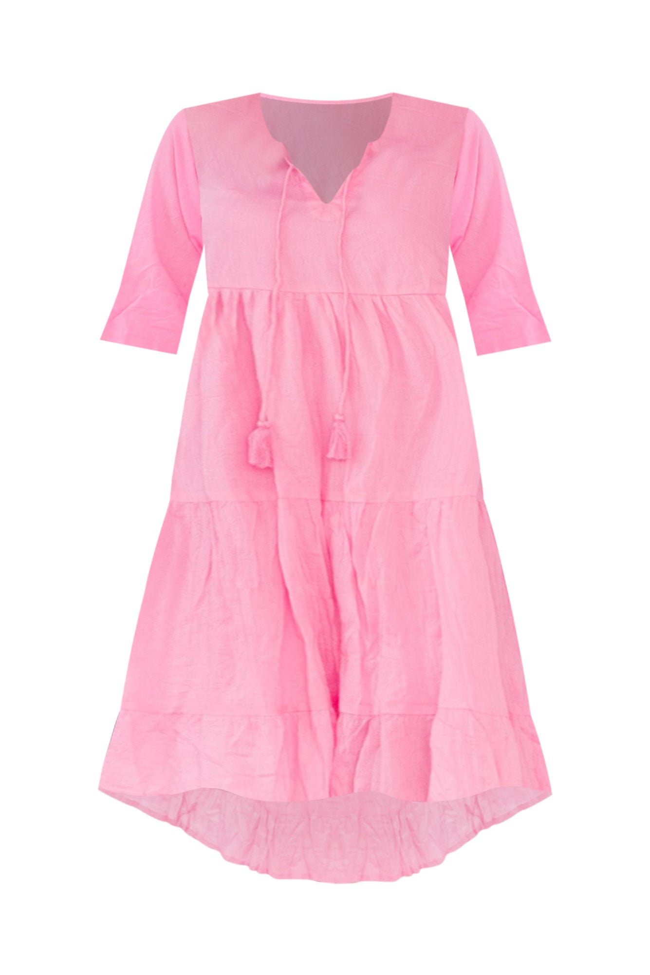 Milana Bright Pink Crinkle Cotton Dress Back View 2