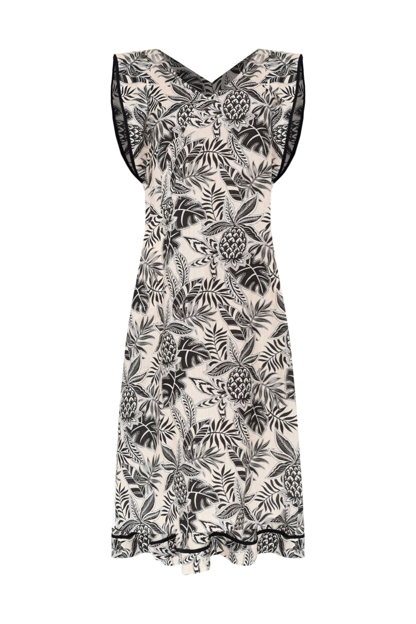 Whitney Black Leaf Linen Maxi Dress