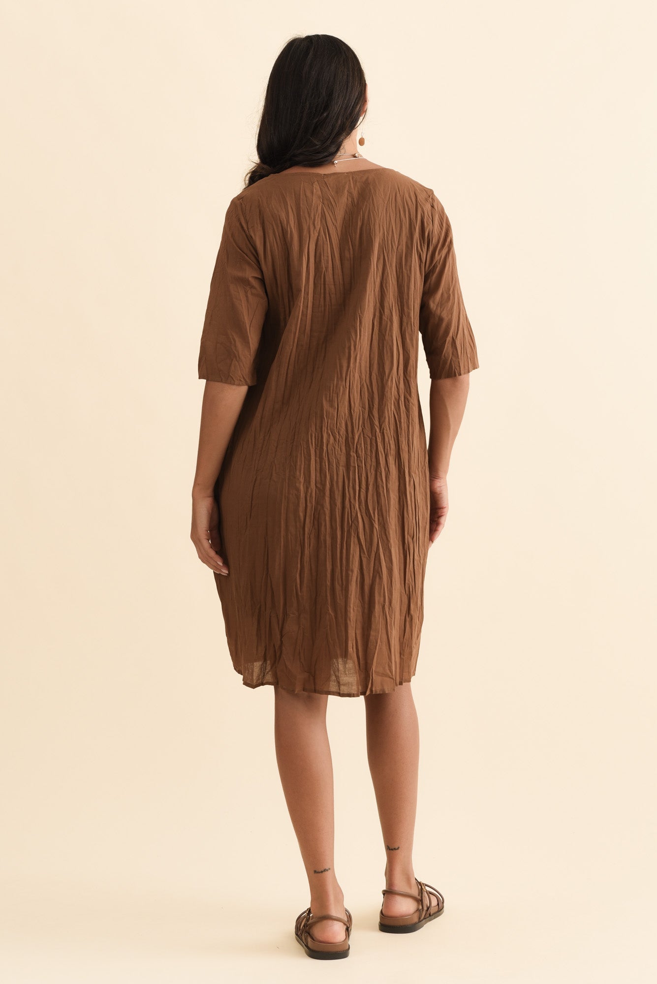 Andora Chocolate Crinkle Cotton Dress Side View