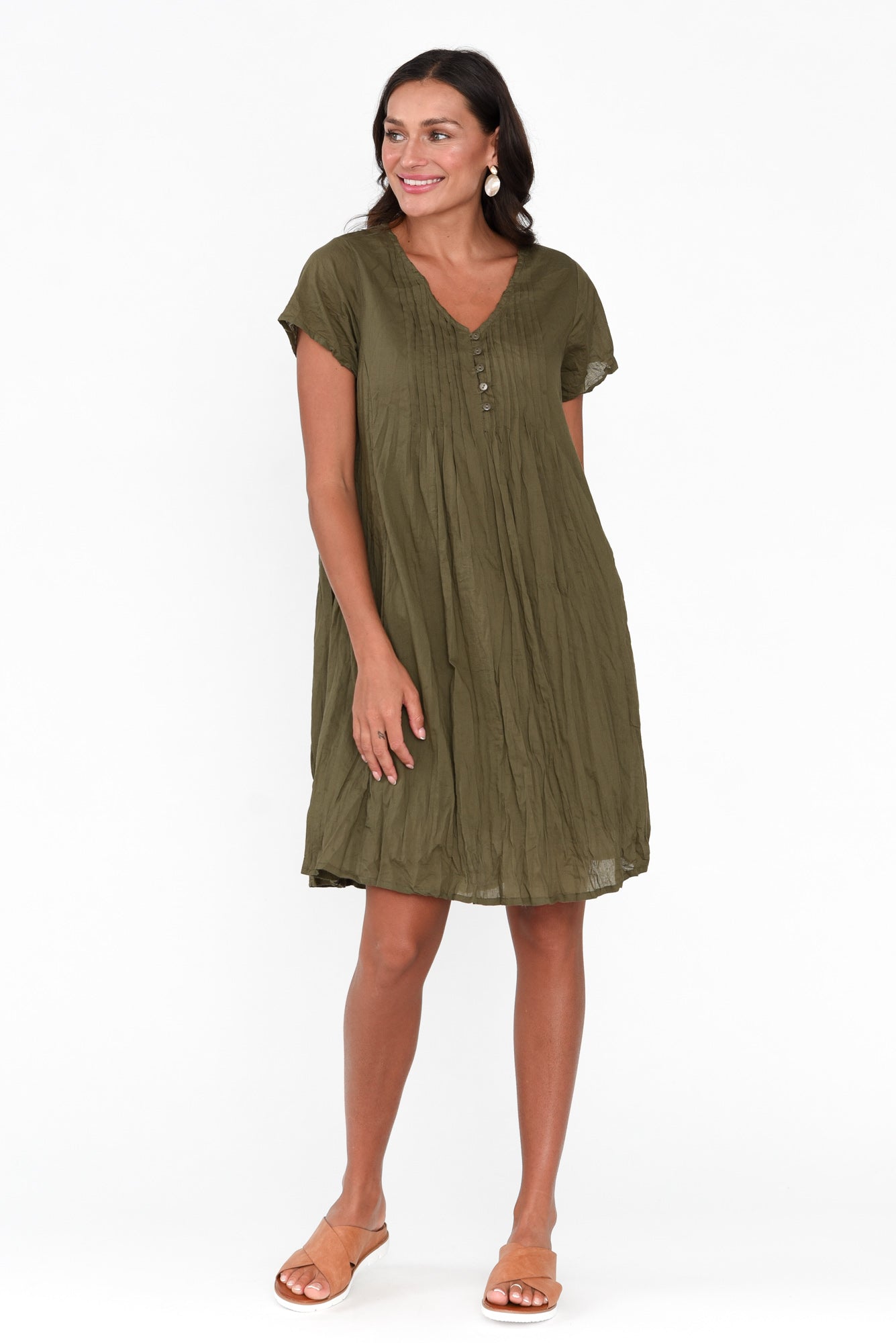 Sabina Sage Crinkle Cotton Dress