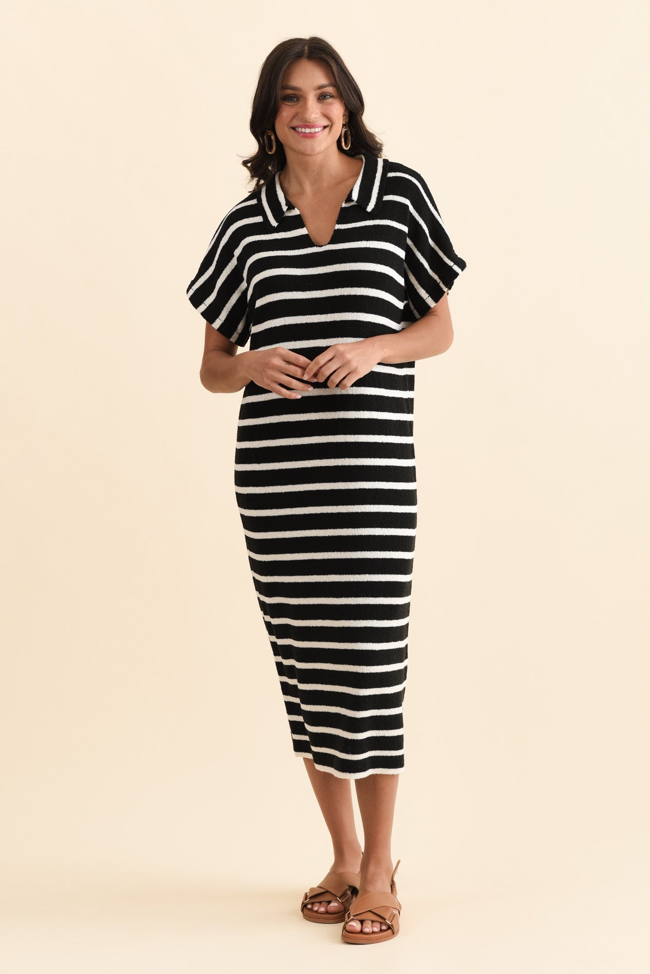 Bradford Black Stripe Knit Polo Dress