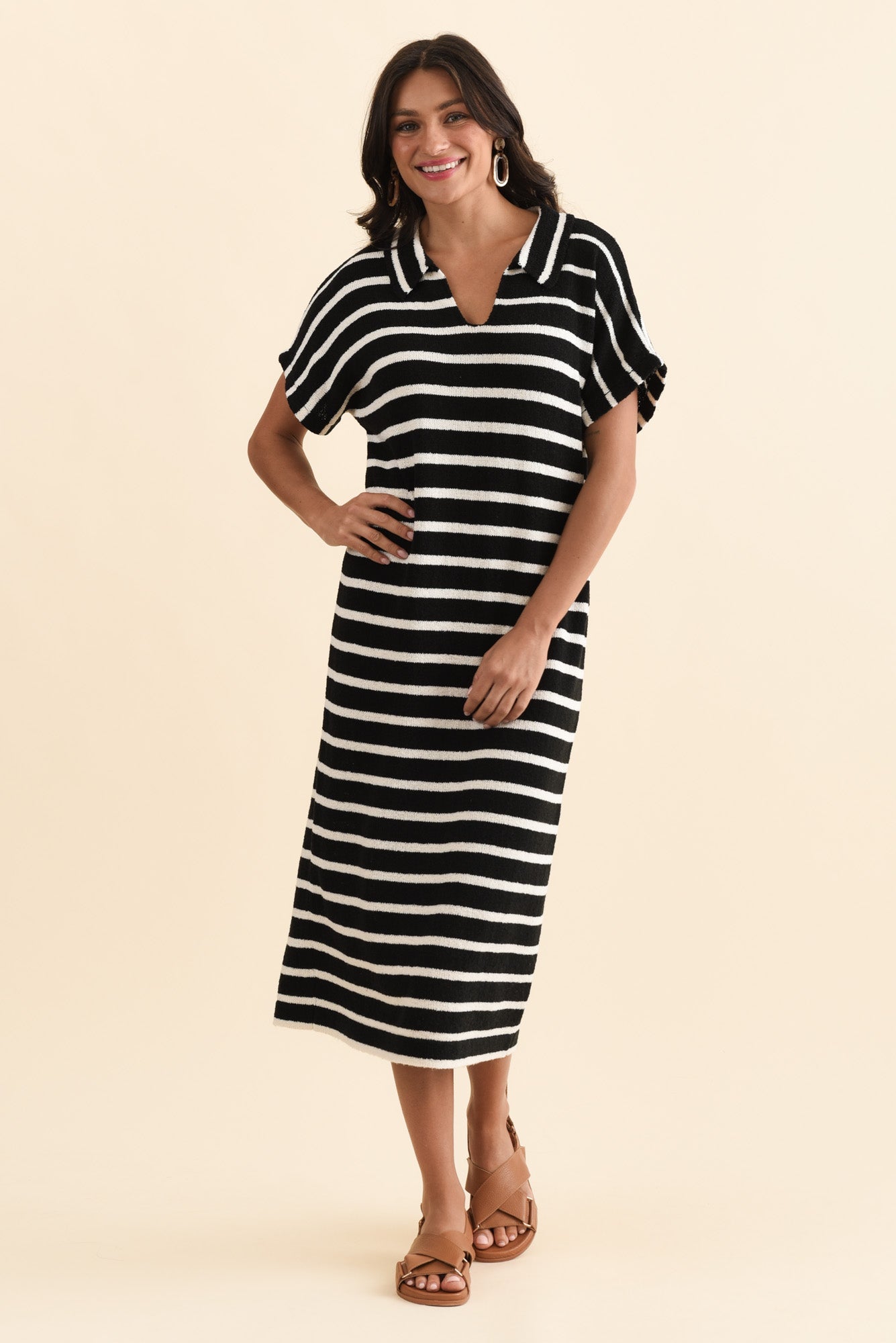Bradford Black Stripe Knit Polo Dress