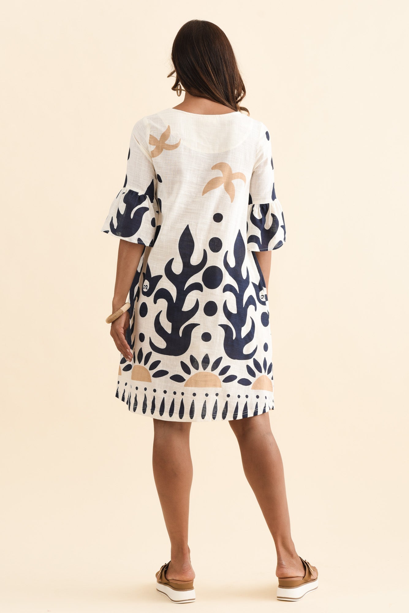 Bromley Cream Abstract Cotton Dress