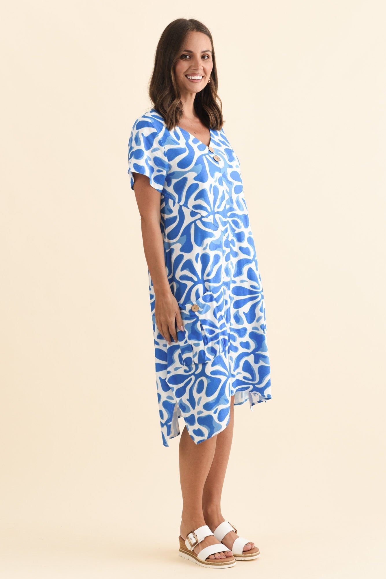 Bryant Blue Splash Linen Cotton Dress