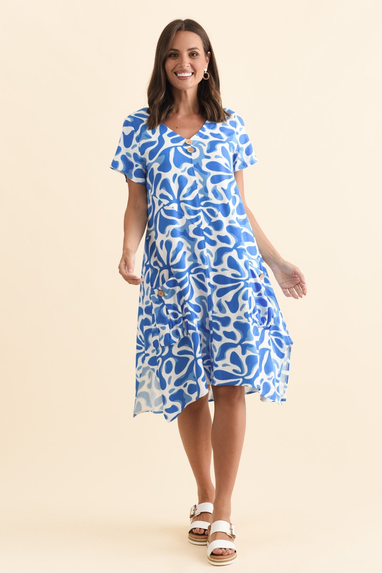 Bryant Blue Splash Linen Cotton Dress