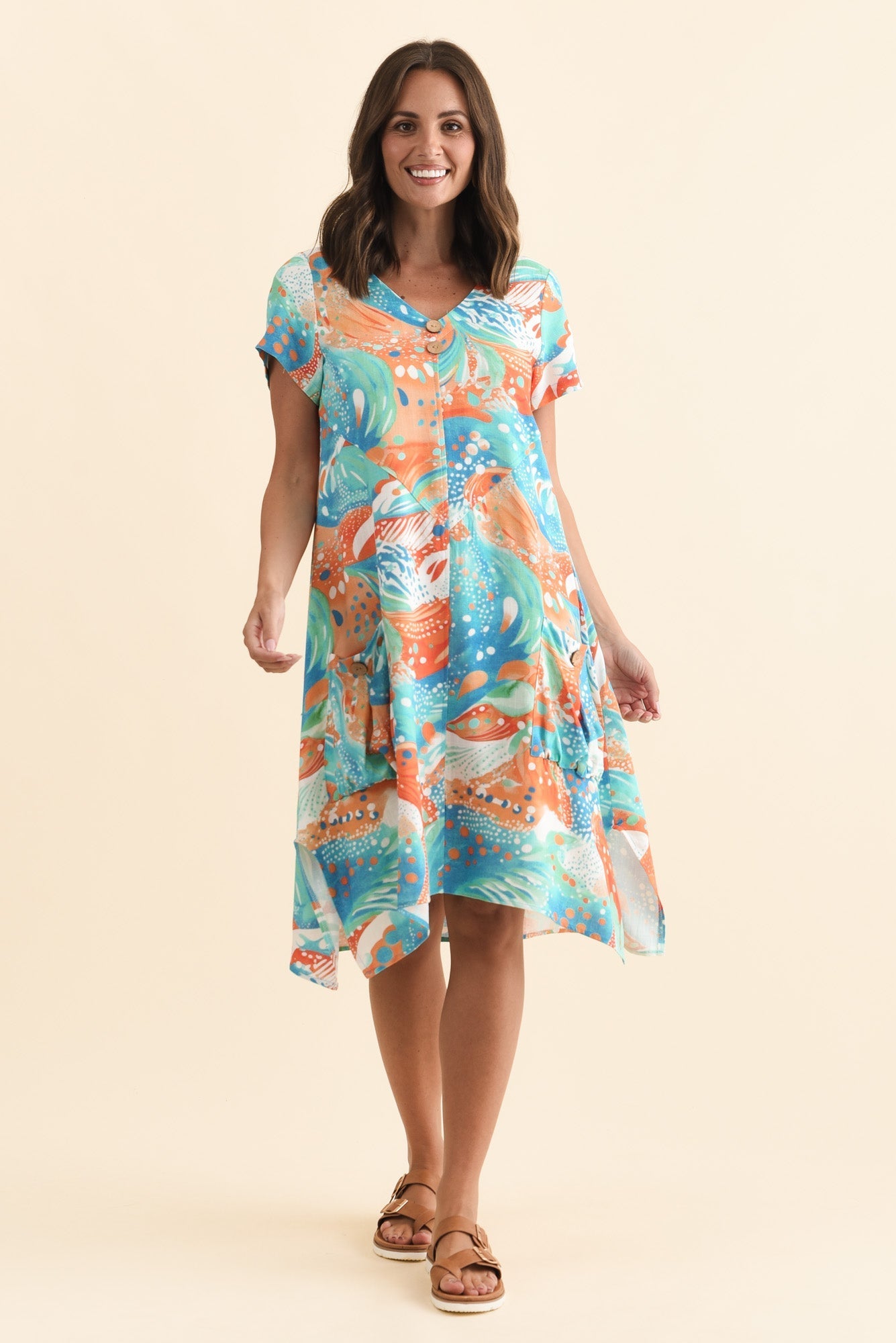 Bryant Orange Swirl Linen Cotton Dress
