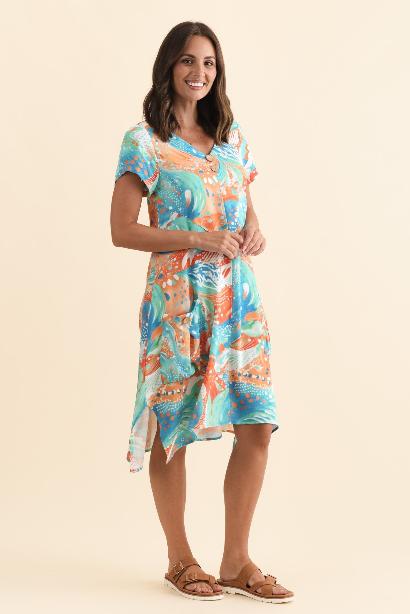 Bryant Orange Swirl Linen Cotton Dress