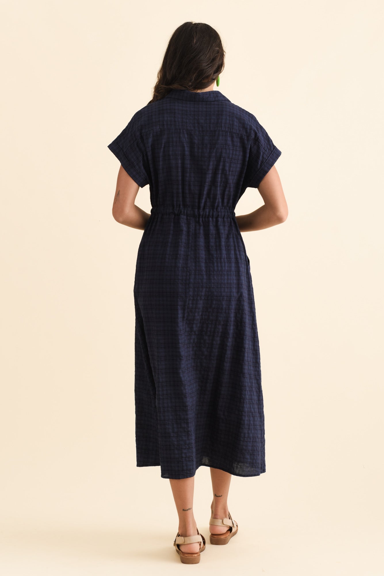Brydie Navy Check Cotton Blend Dress