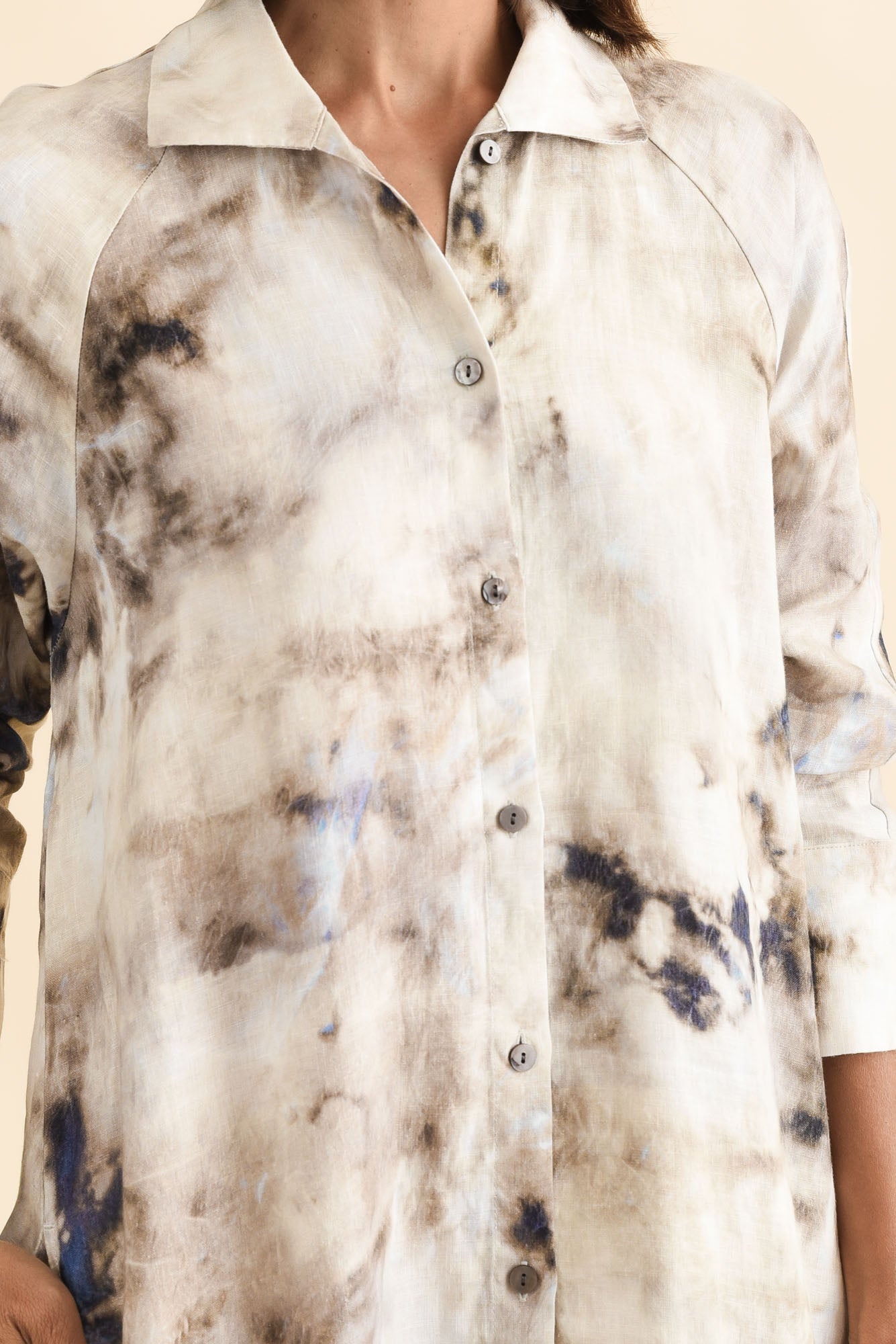 Brylee Taupe Abstract Linen Shirt Dress