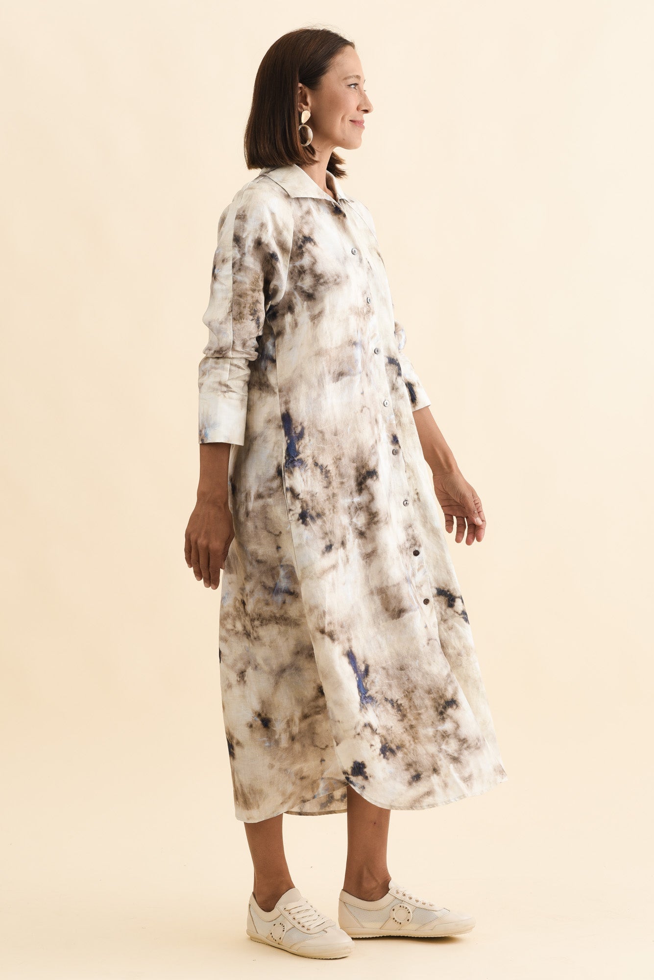 Brylee Taupe Abstract Linen Shirt Dress