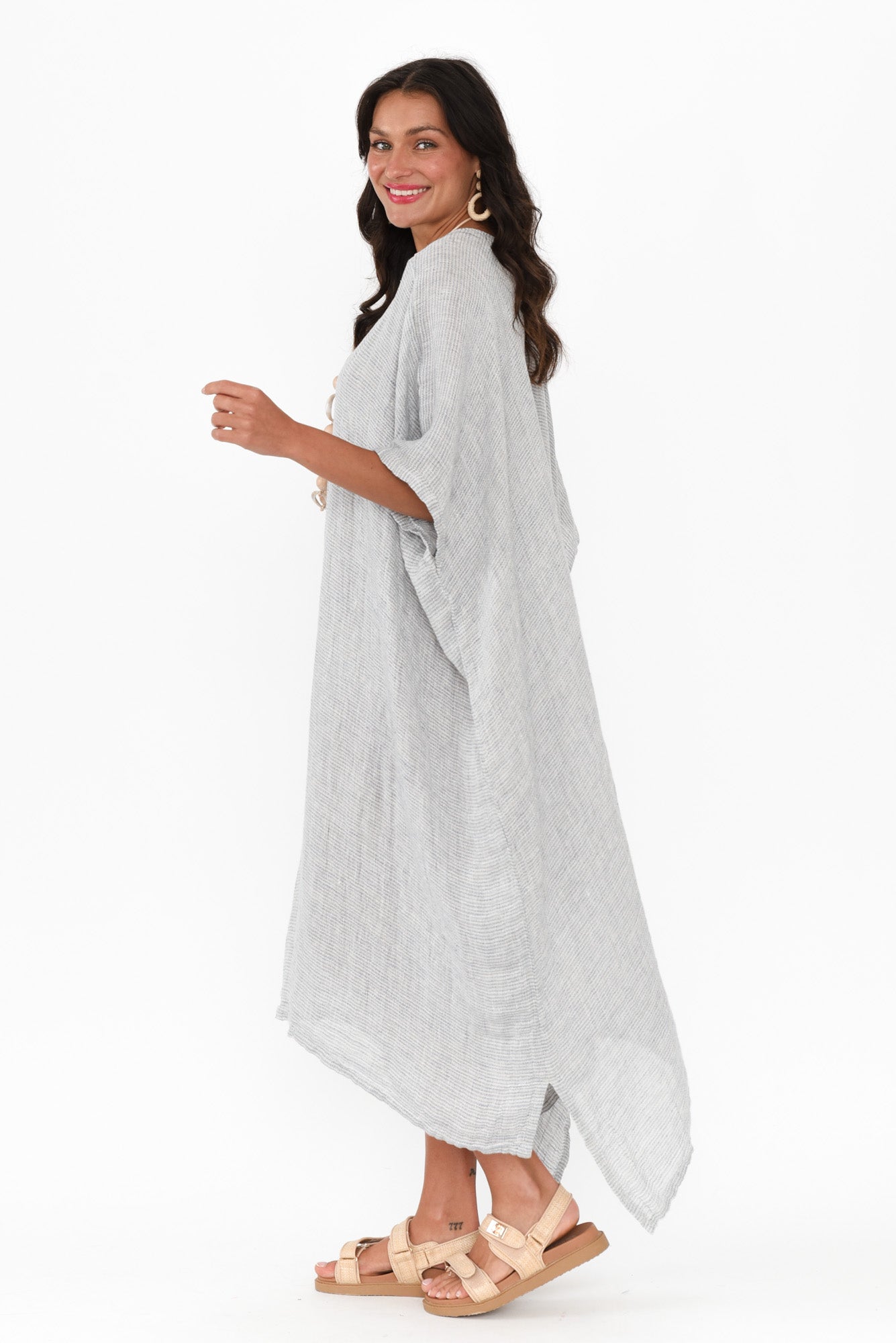 Buffy Light Blue Stripe Linen Kaftan