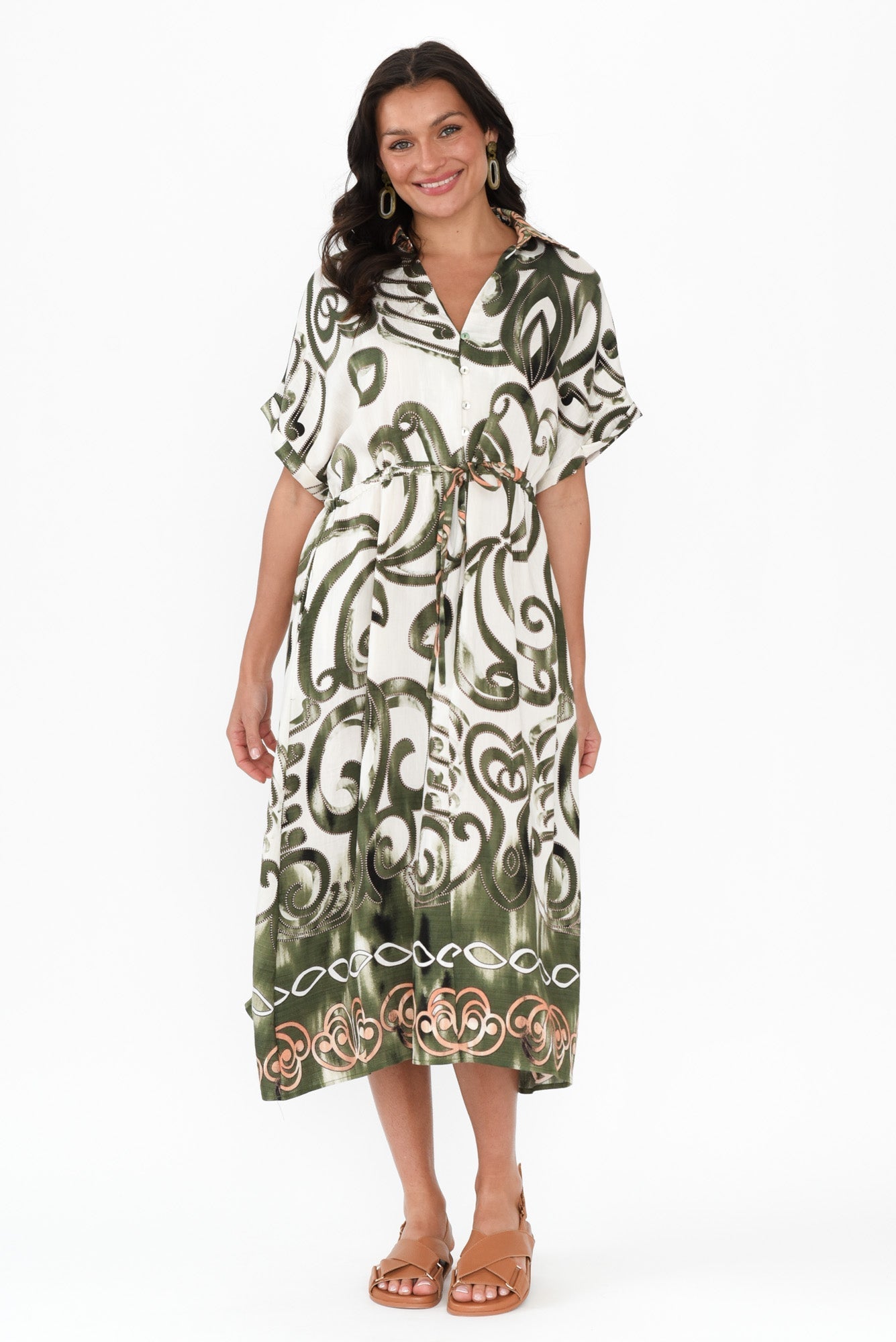 Calixta Green Abstract Pocket Dress