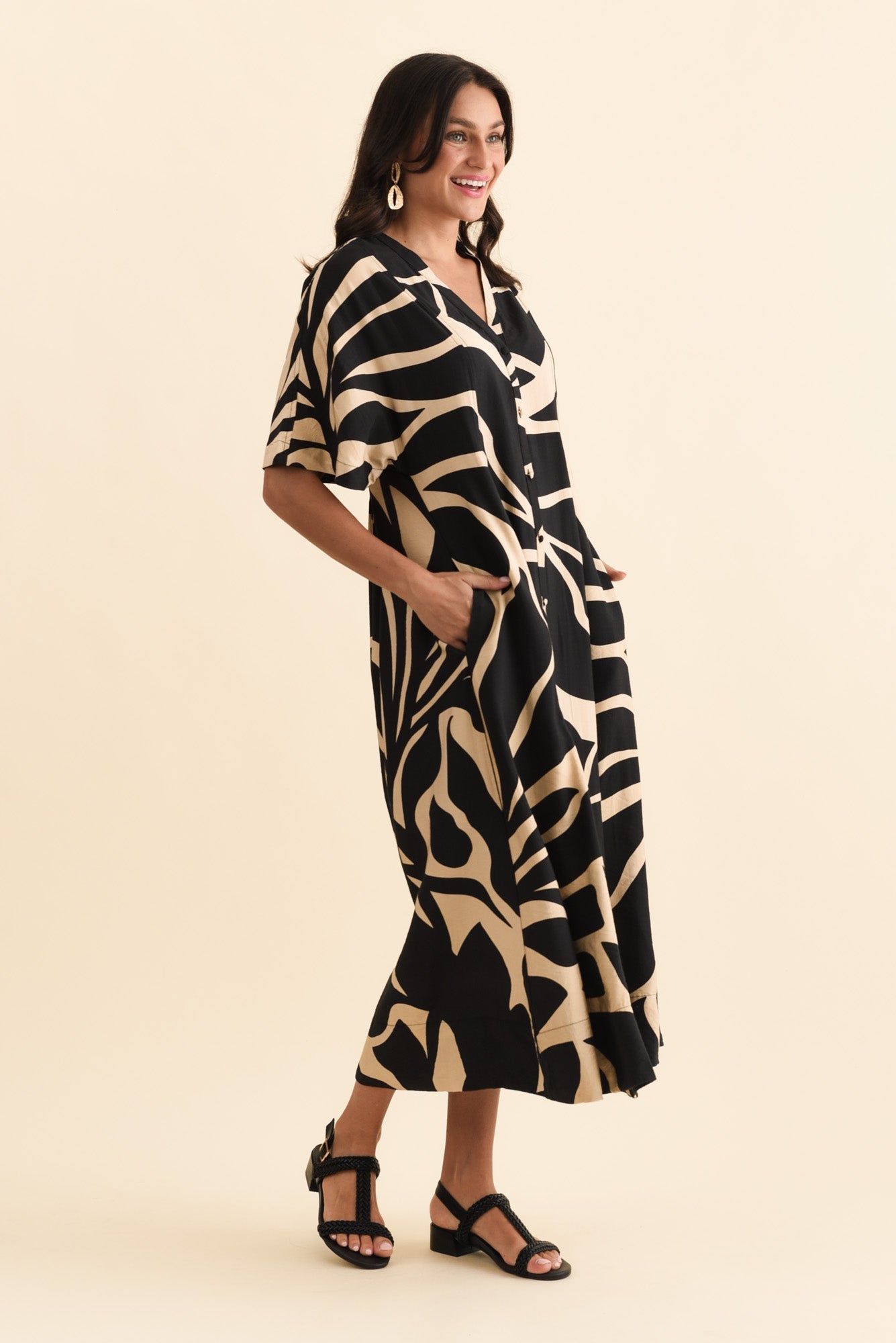 Camille Black Abstract Button Dress