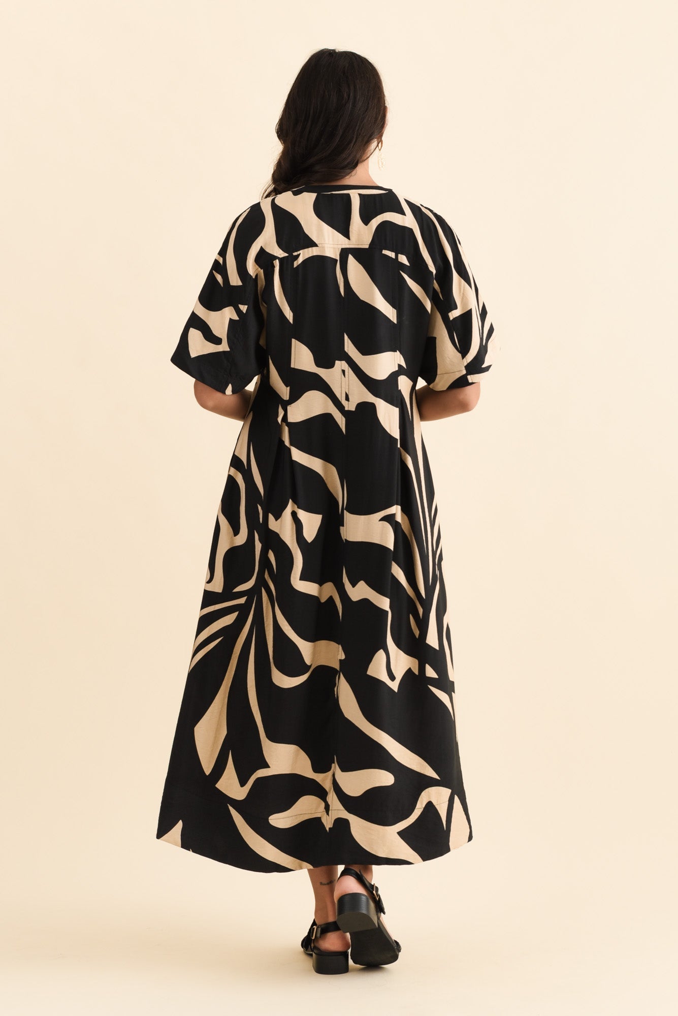 Camille Black Abstract Button Dress