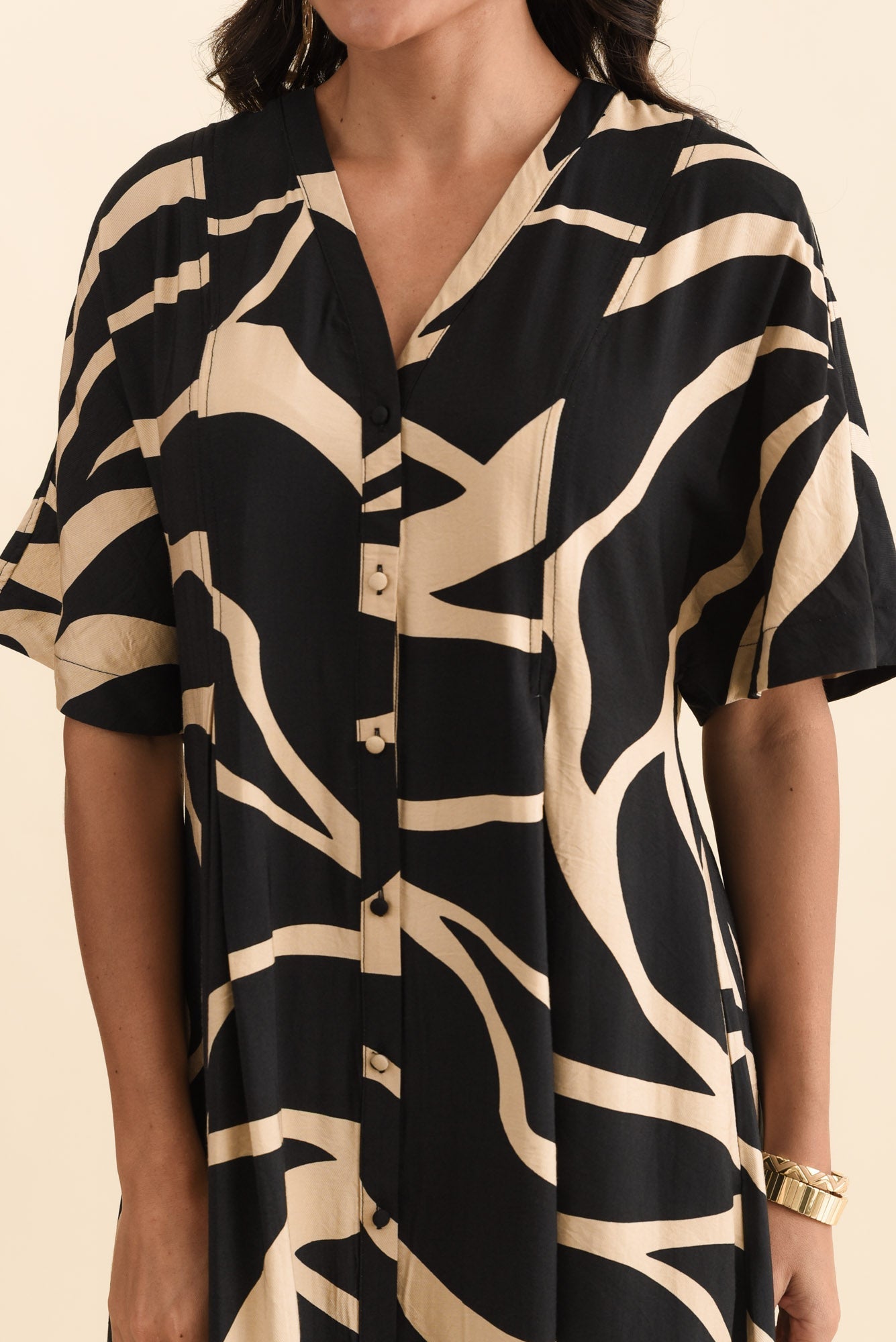 Camille Black Abstract Button Dress