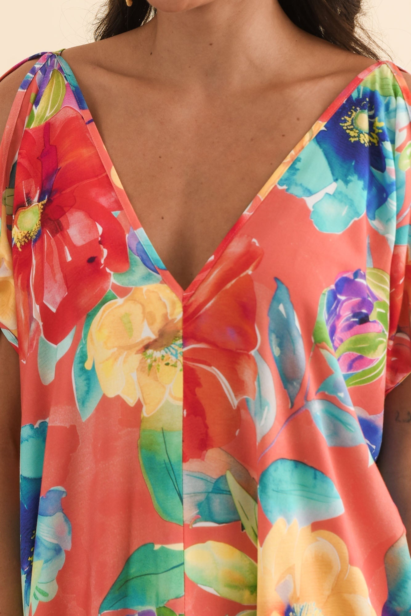 Candice Coral Bloom Cold Shoulder Kaftan