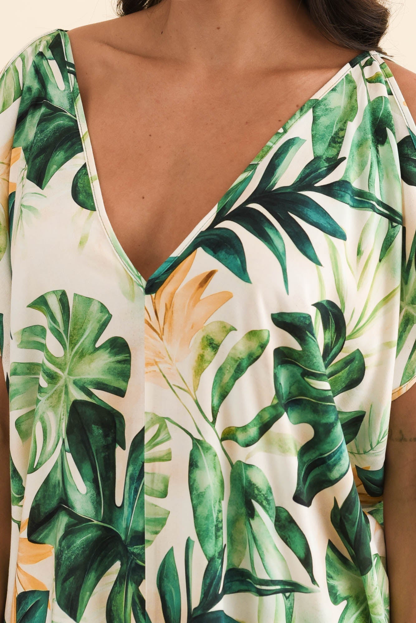 Candice Green Leaf Cold Shoulder Kaftan