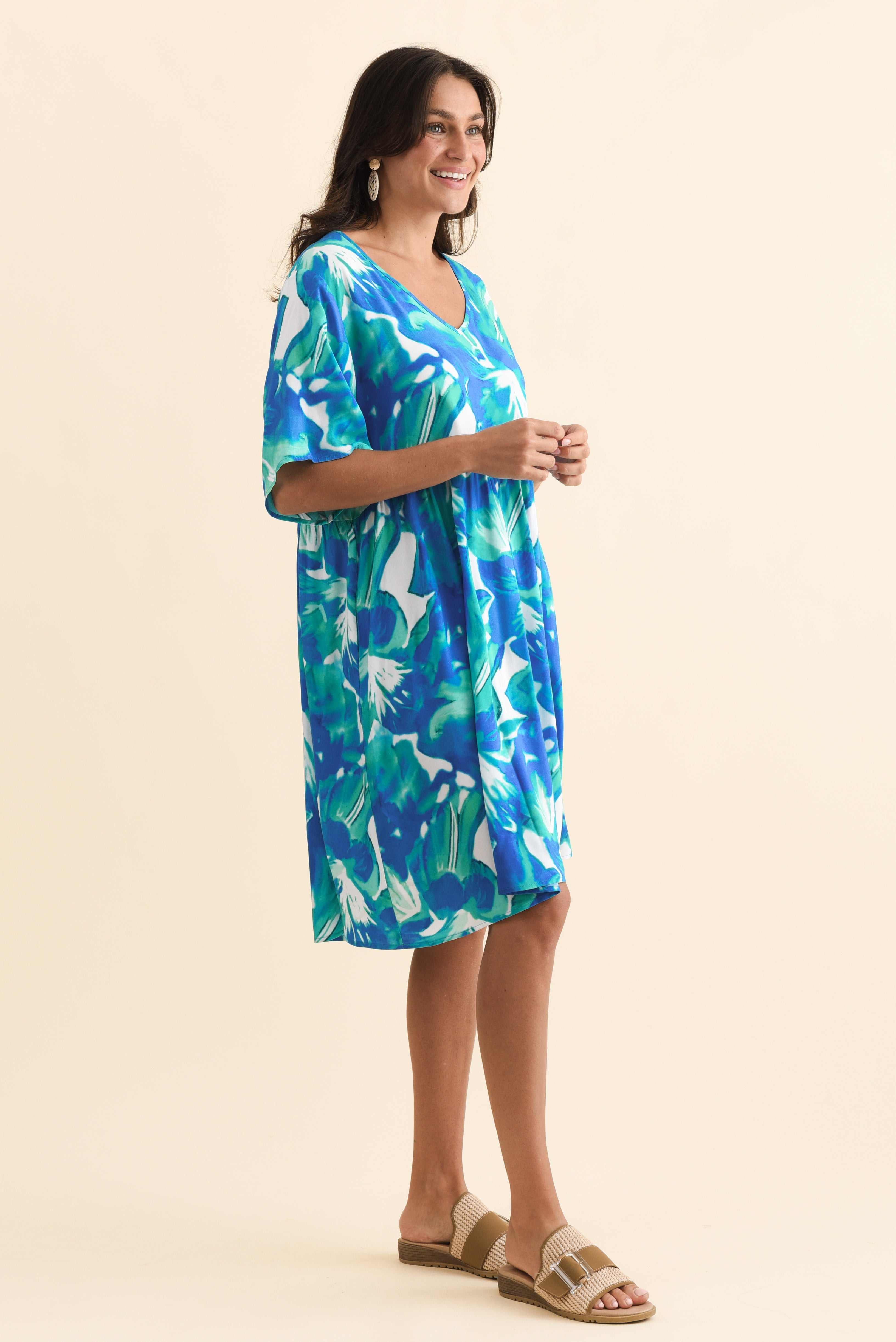 Carlita Green Watercolor Pocket Dress