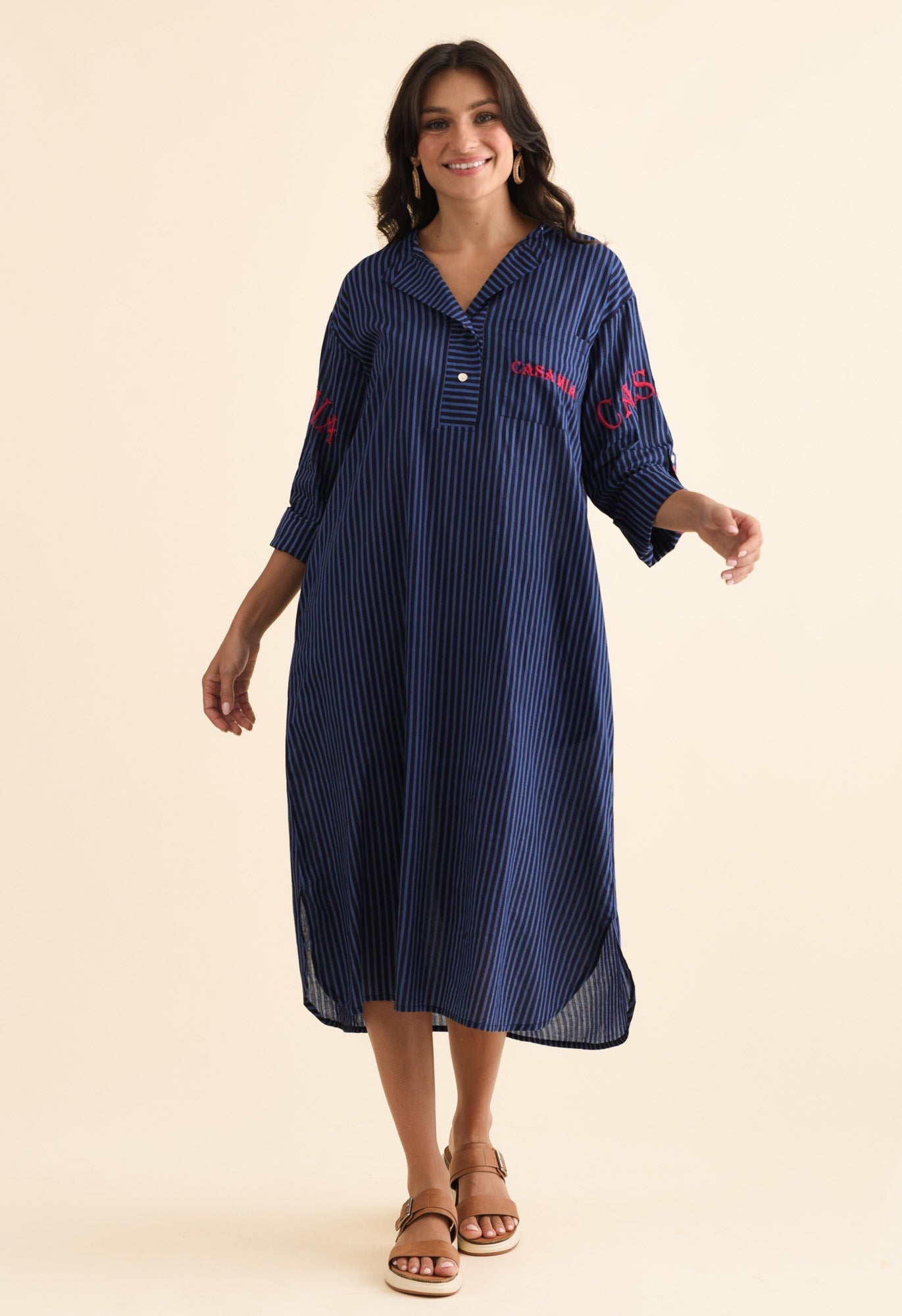 Casa Blue Stripe Cotton Dress