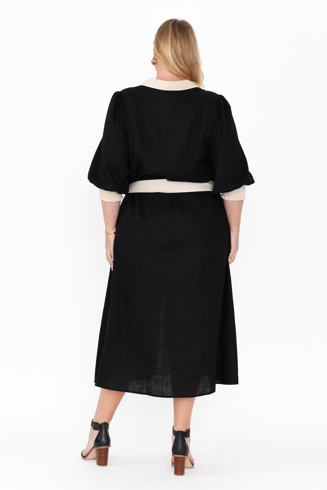 Catalina Black Trim Linen Blend Tie Dress