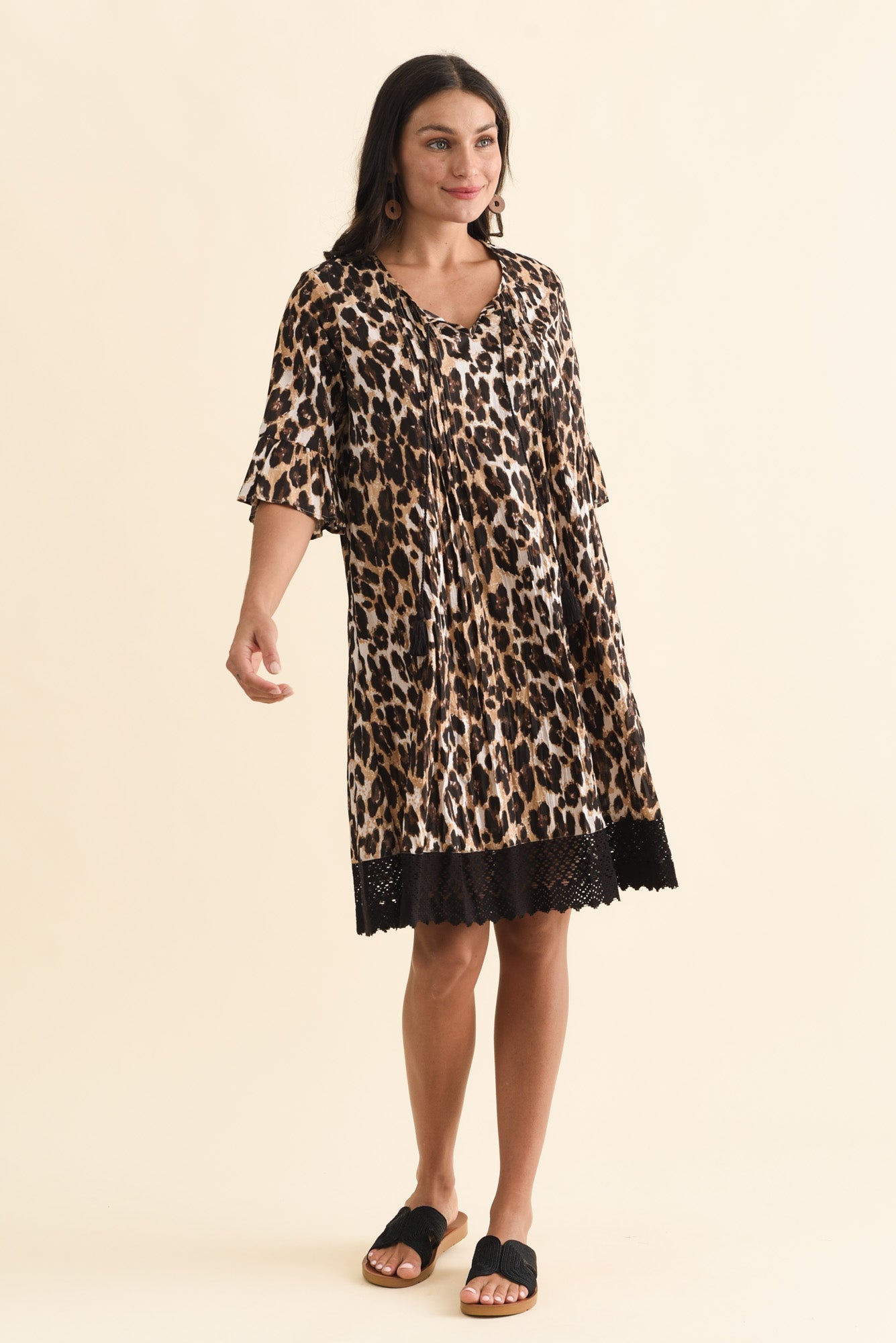 Cayman Brown Leopard Cotton Tunic Dress