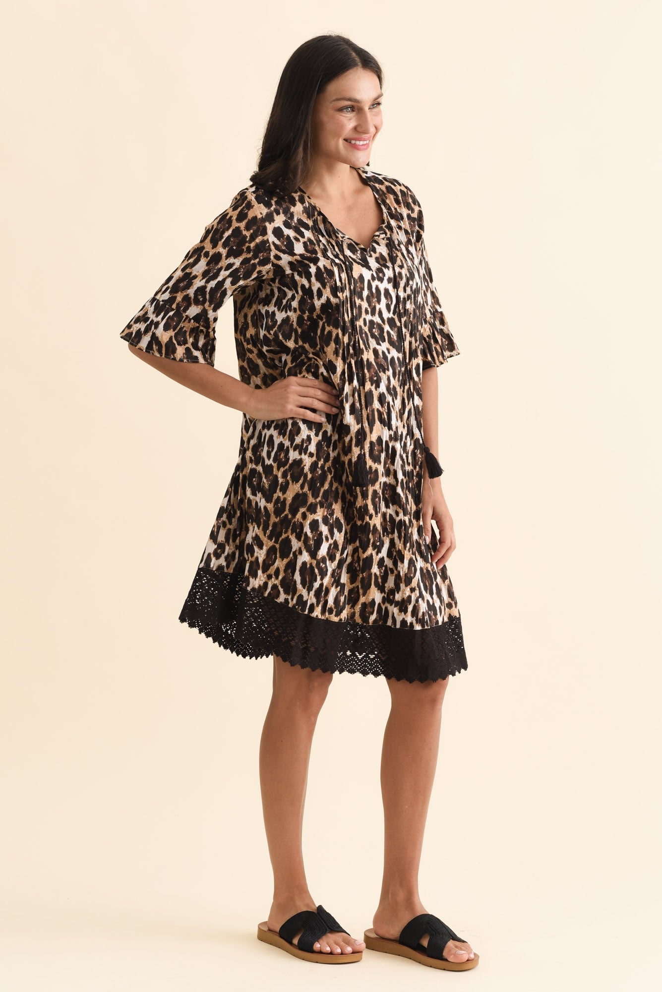 Cayman Brown Leopard Cotton Tunic Dress