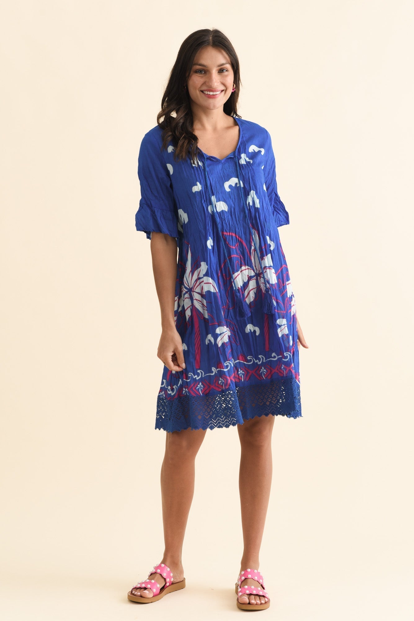 Cayman Cobalt Tropical Cotton Tunic Dress