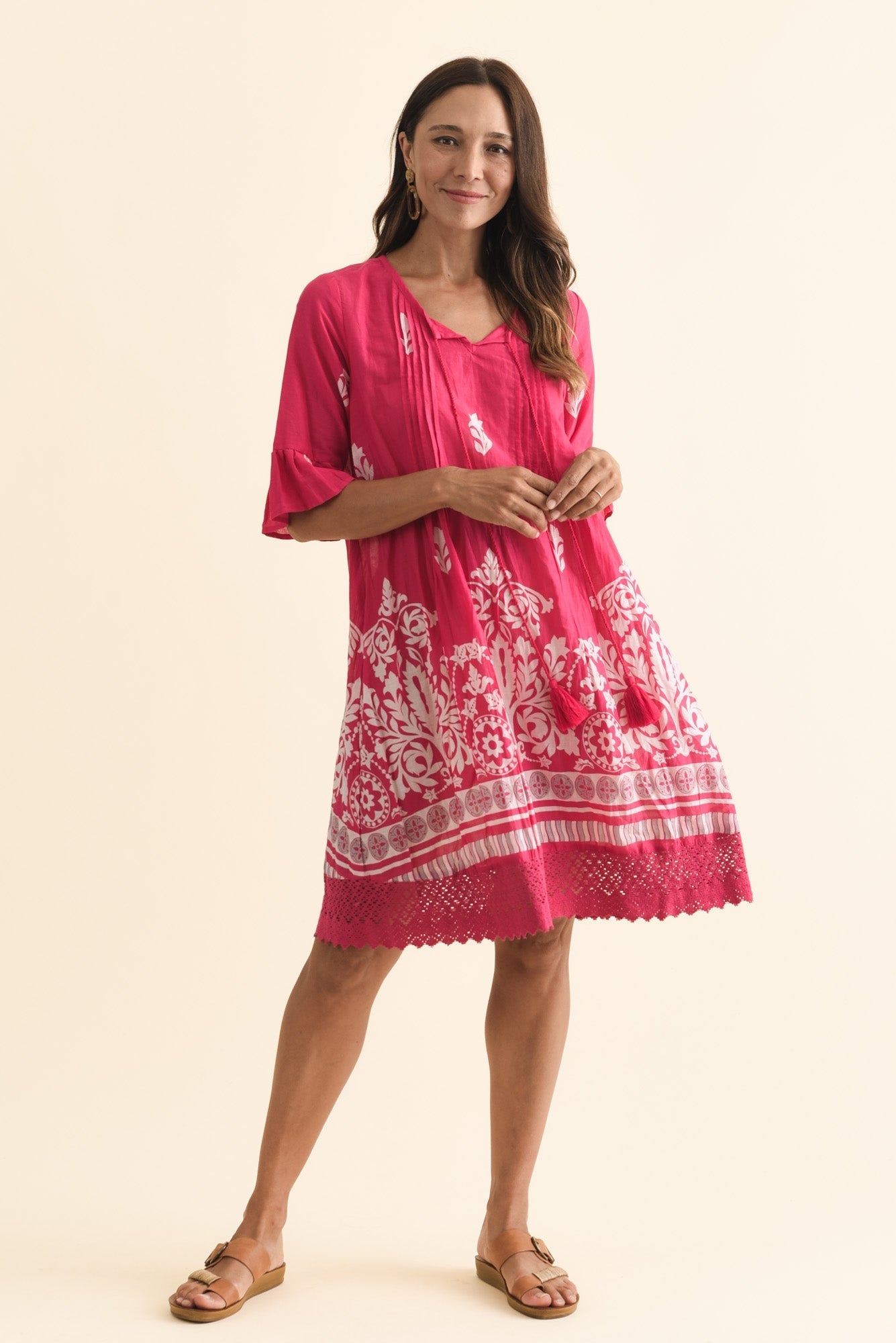 Cayman Fuchsia Abstract Cotton Tunic Dress
