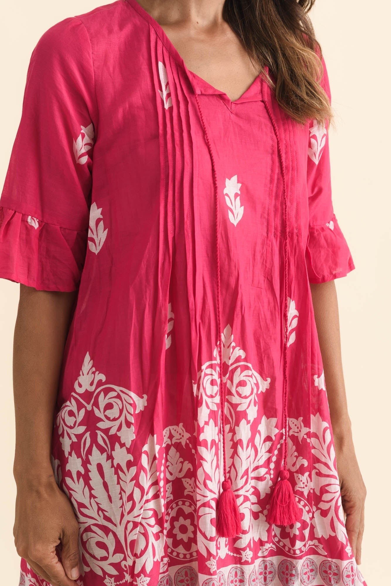 Cayman Fuchsia Abstract Cotton Tunic Dress