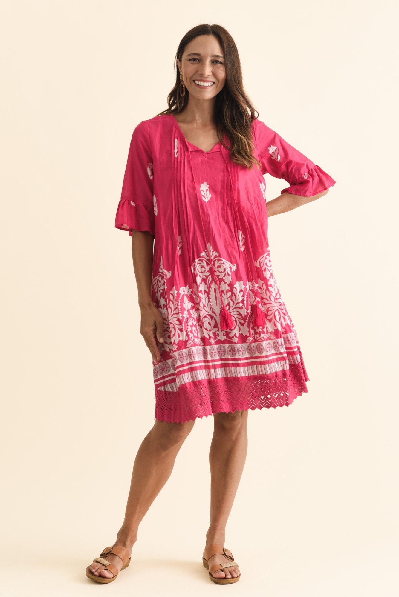 Cayman Fuchsia Abstract Cotton Tunic Dress