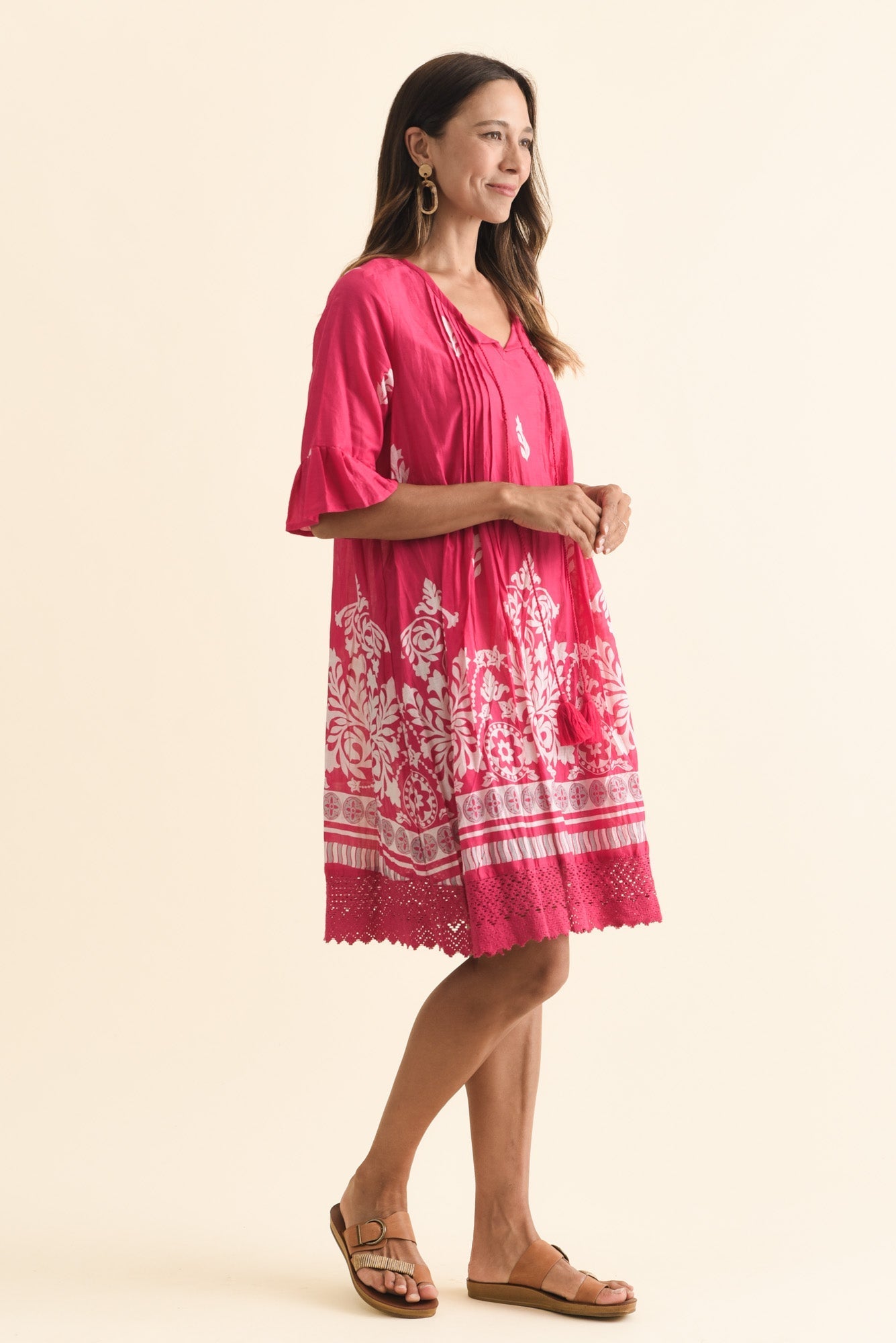 Cayman Fuchsia Abstract Cotton Tunic Dress