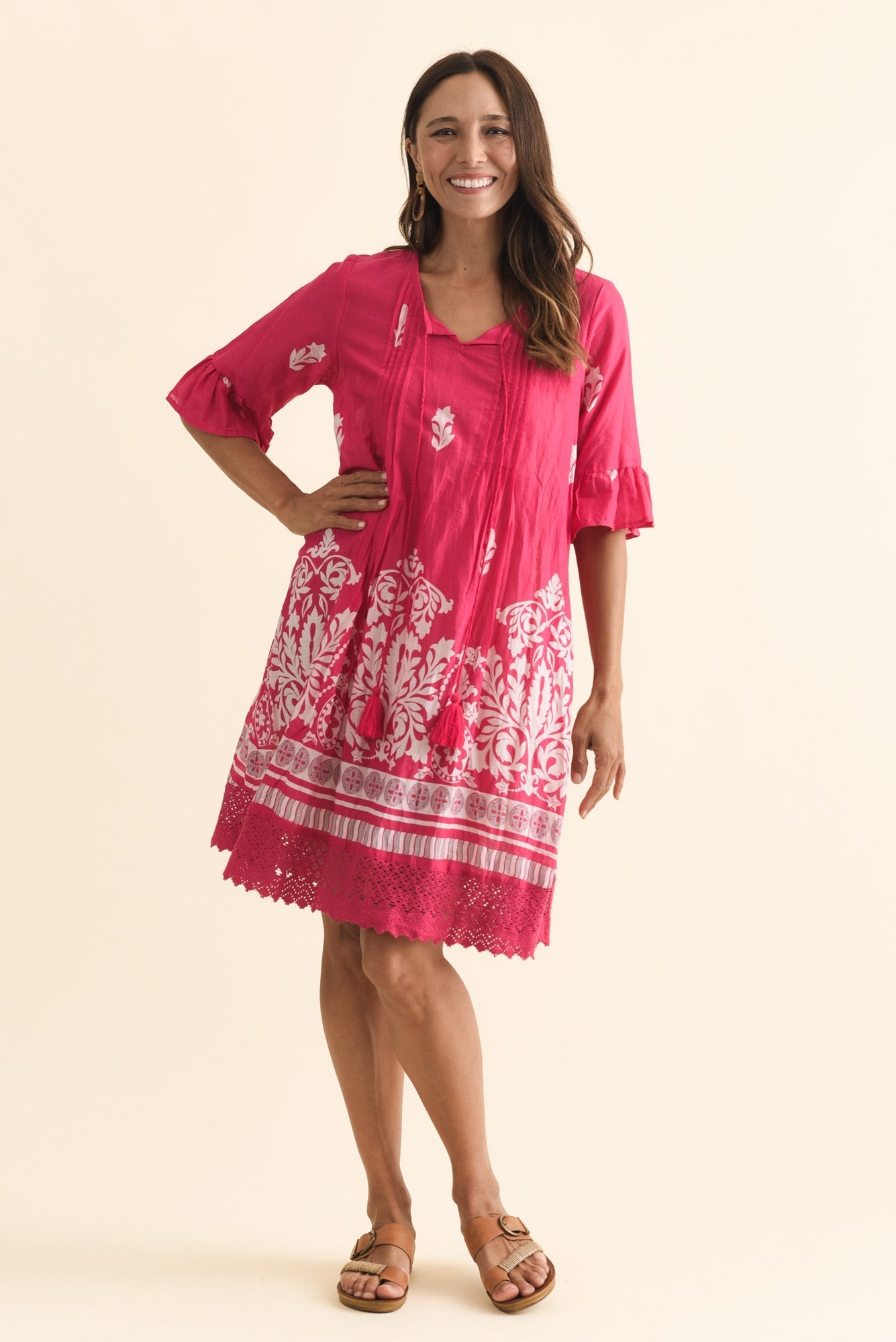 Cayman Fuchsia Abstract Cotton Tunic Dress