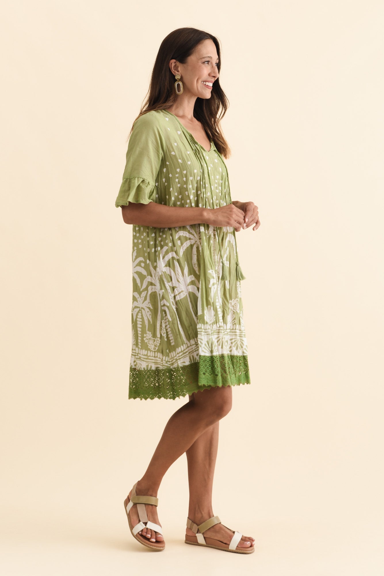 Cayman Khaki Palm Cotton Tunic Dress