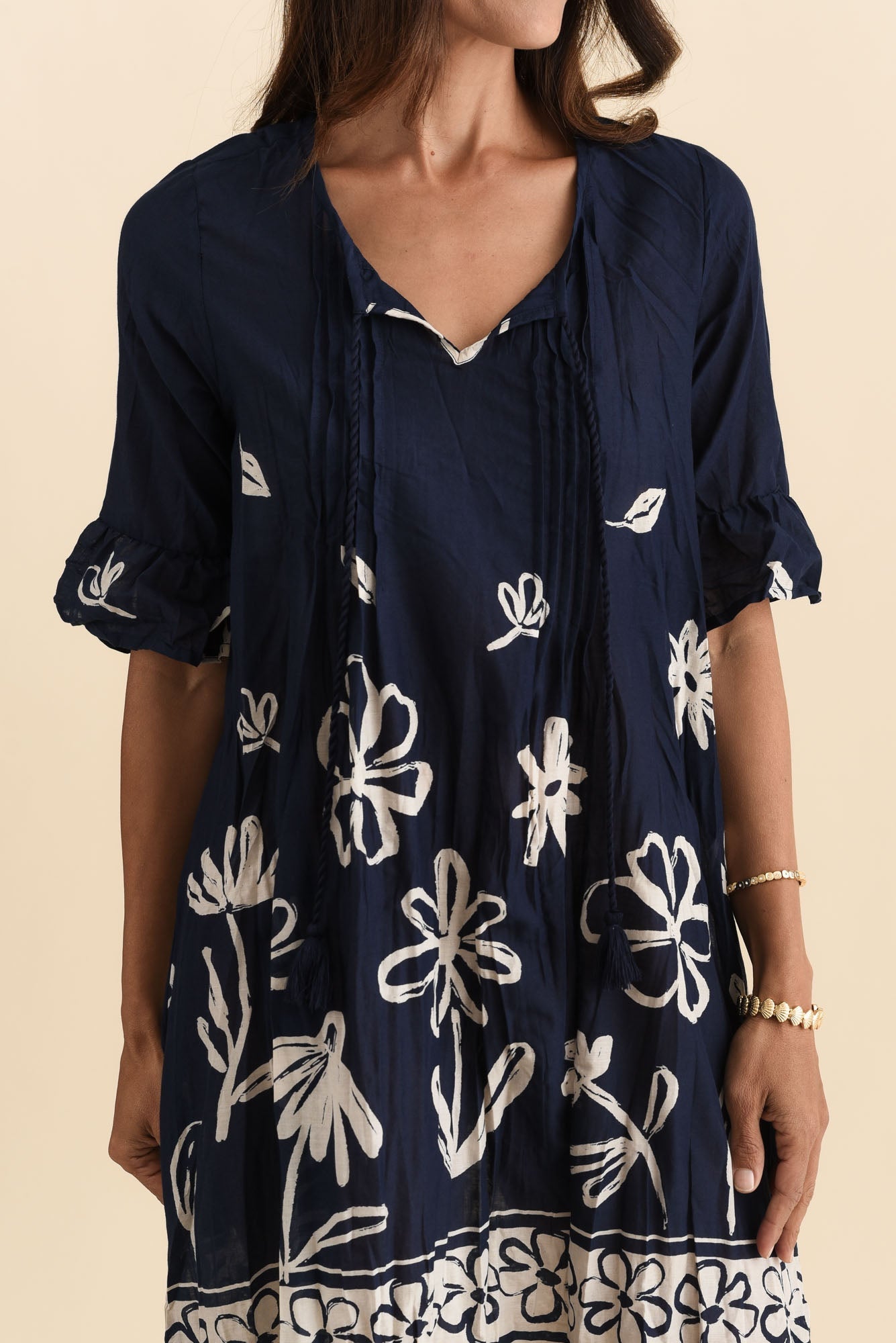 Cayman Navy Flower Cotton Tunic Dress