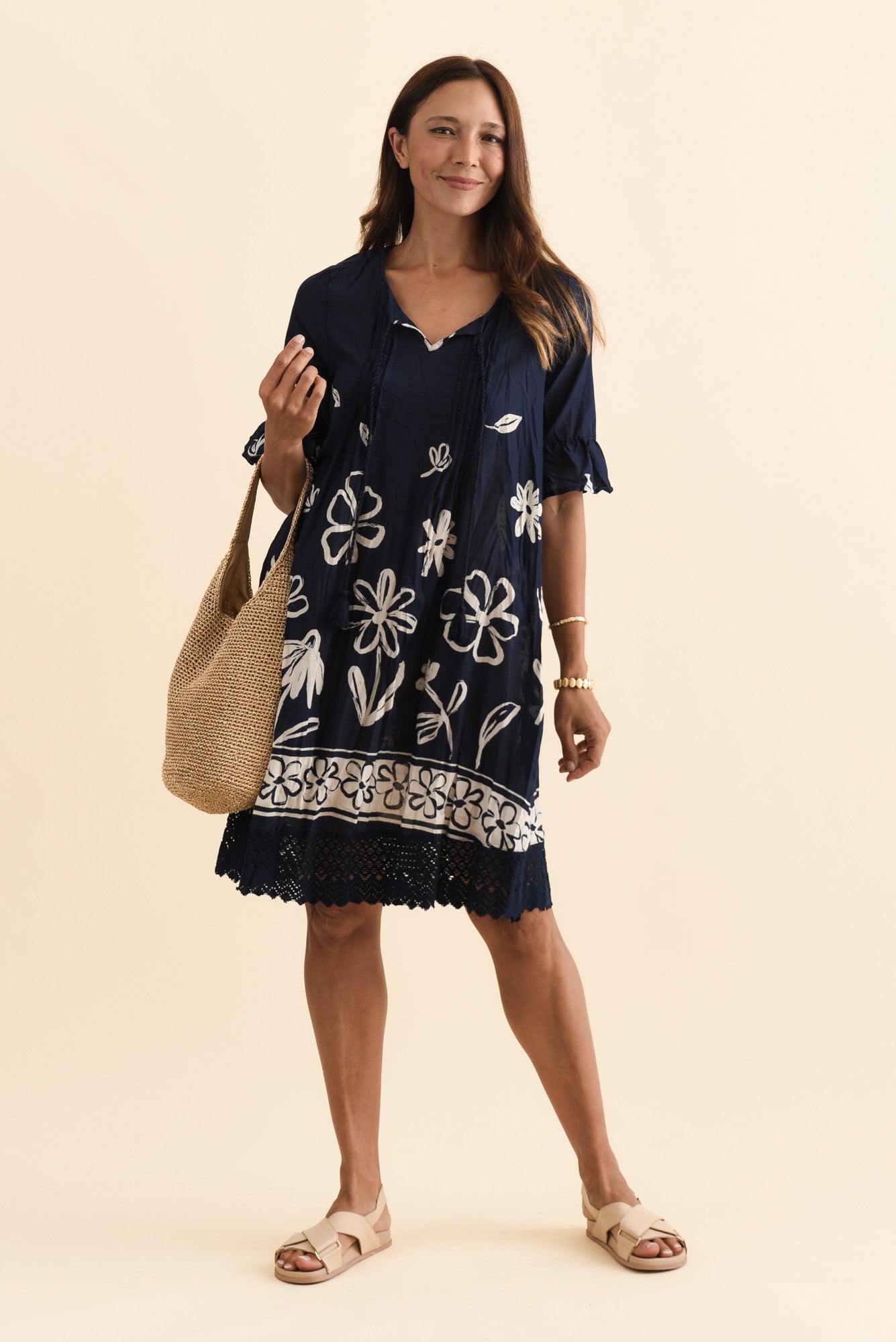 Cayman Navy Flower Cotton Tunic Dress