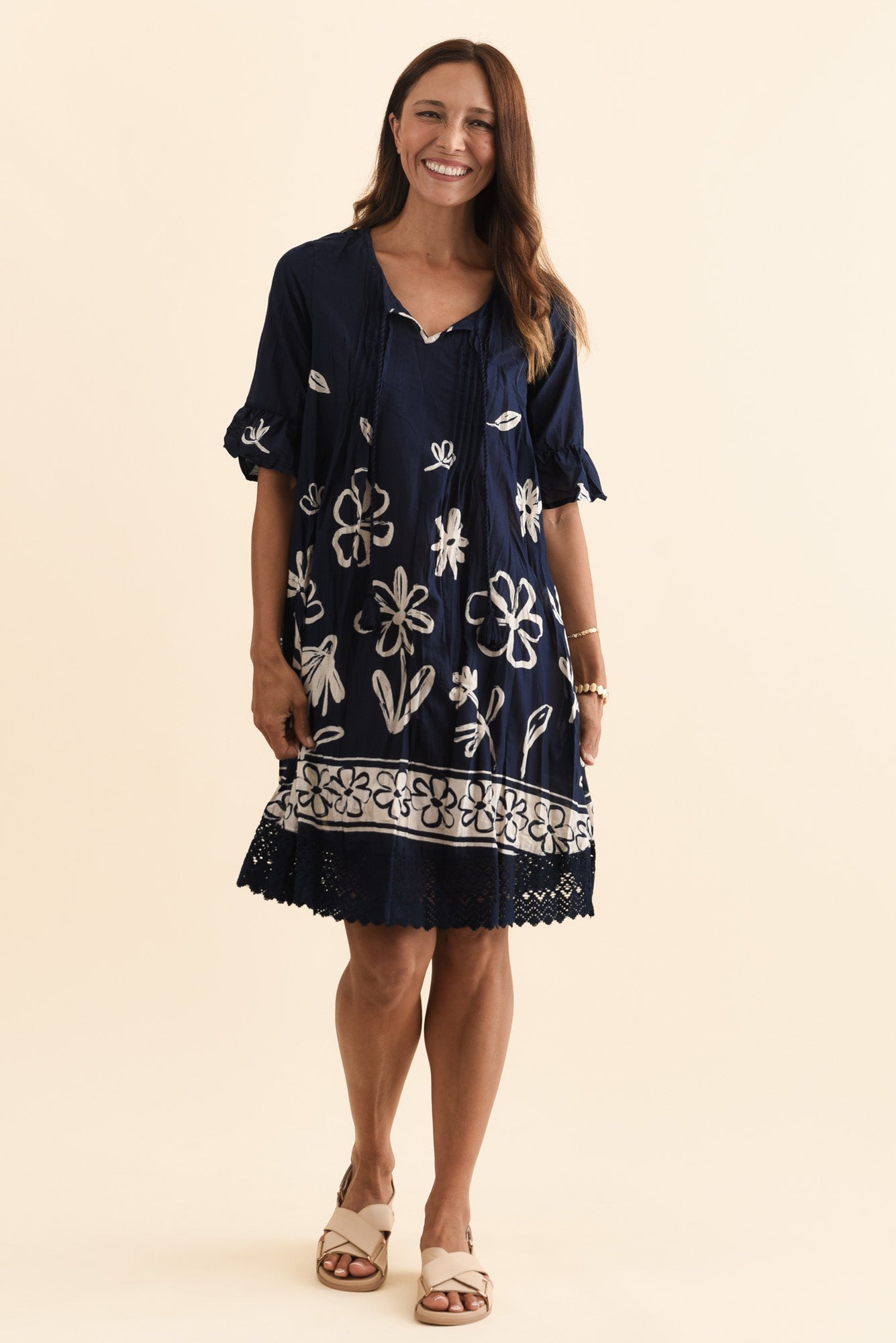 Cayman Navy Flower Cotton Tunic Dress