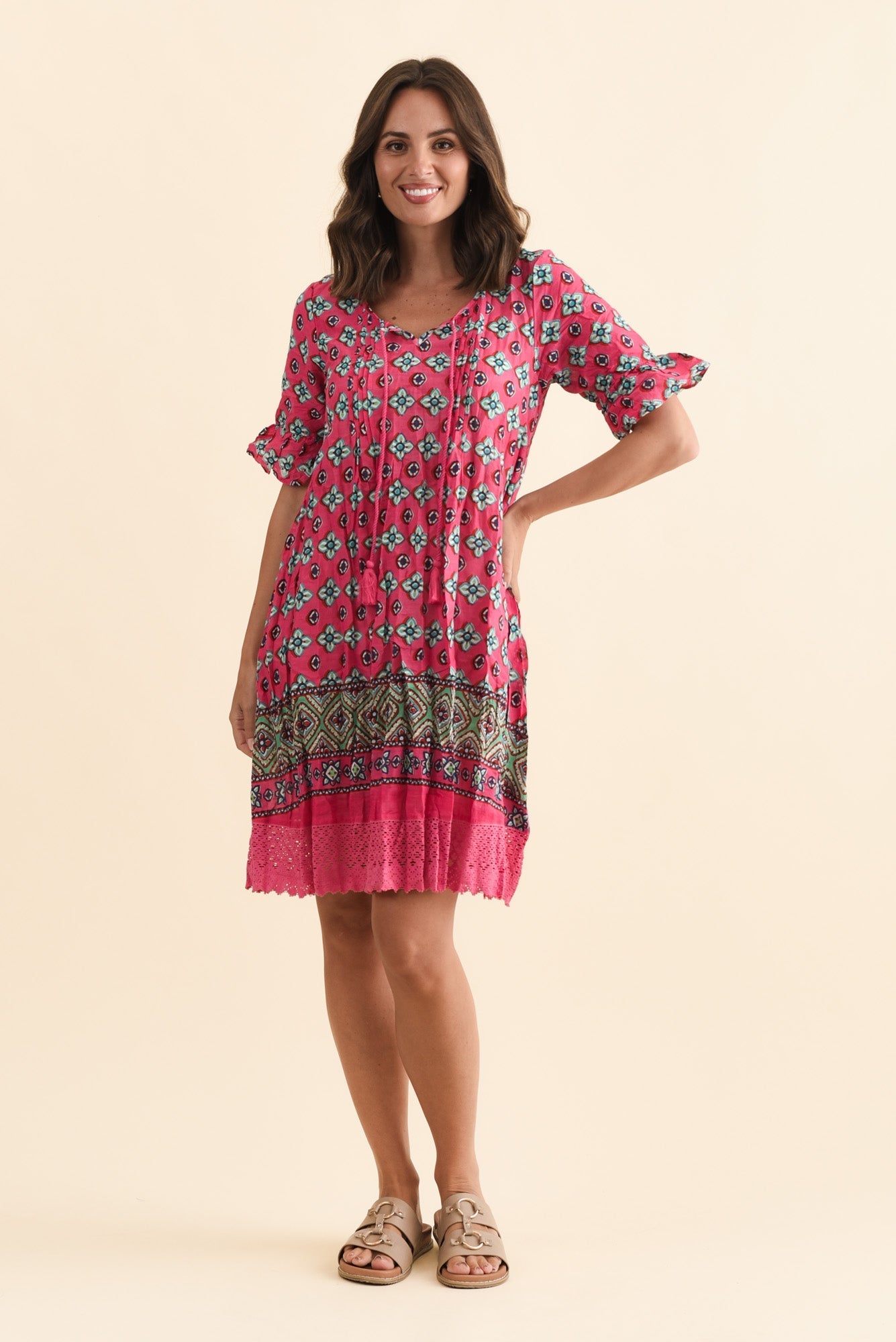 Cayman Pink Motif Cotton Tunic Dress