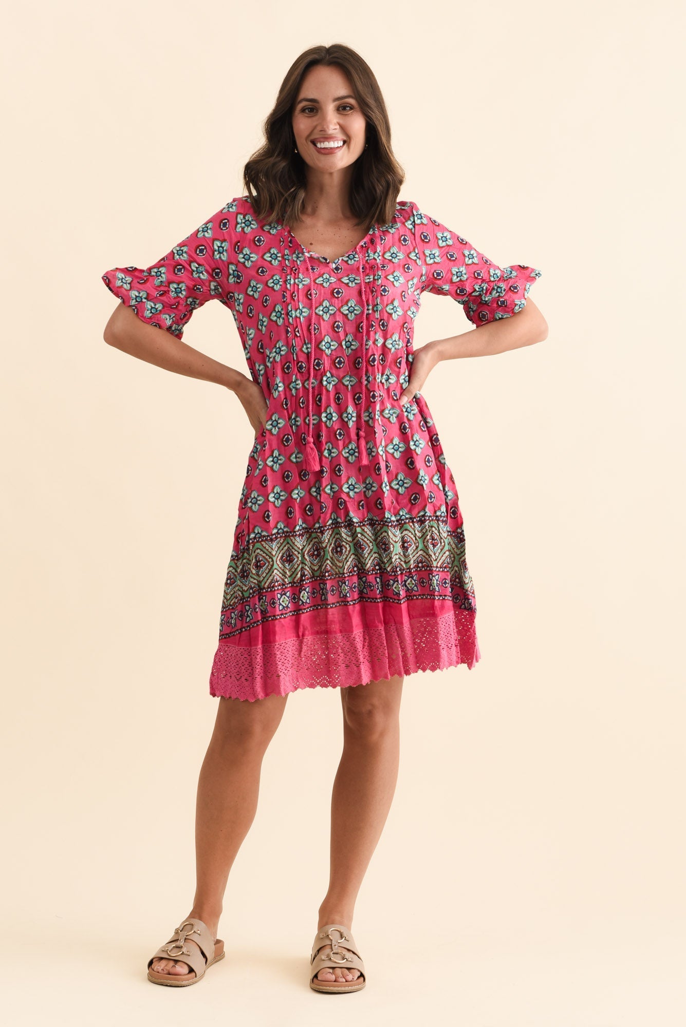 Cayman Pink Motif Cotton Tunic Dress