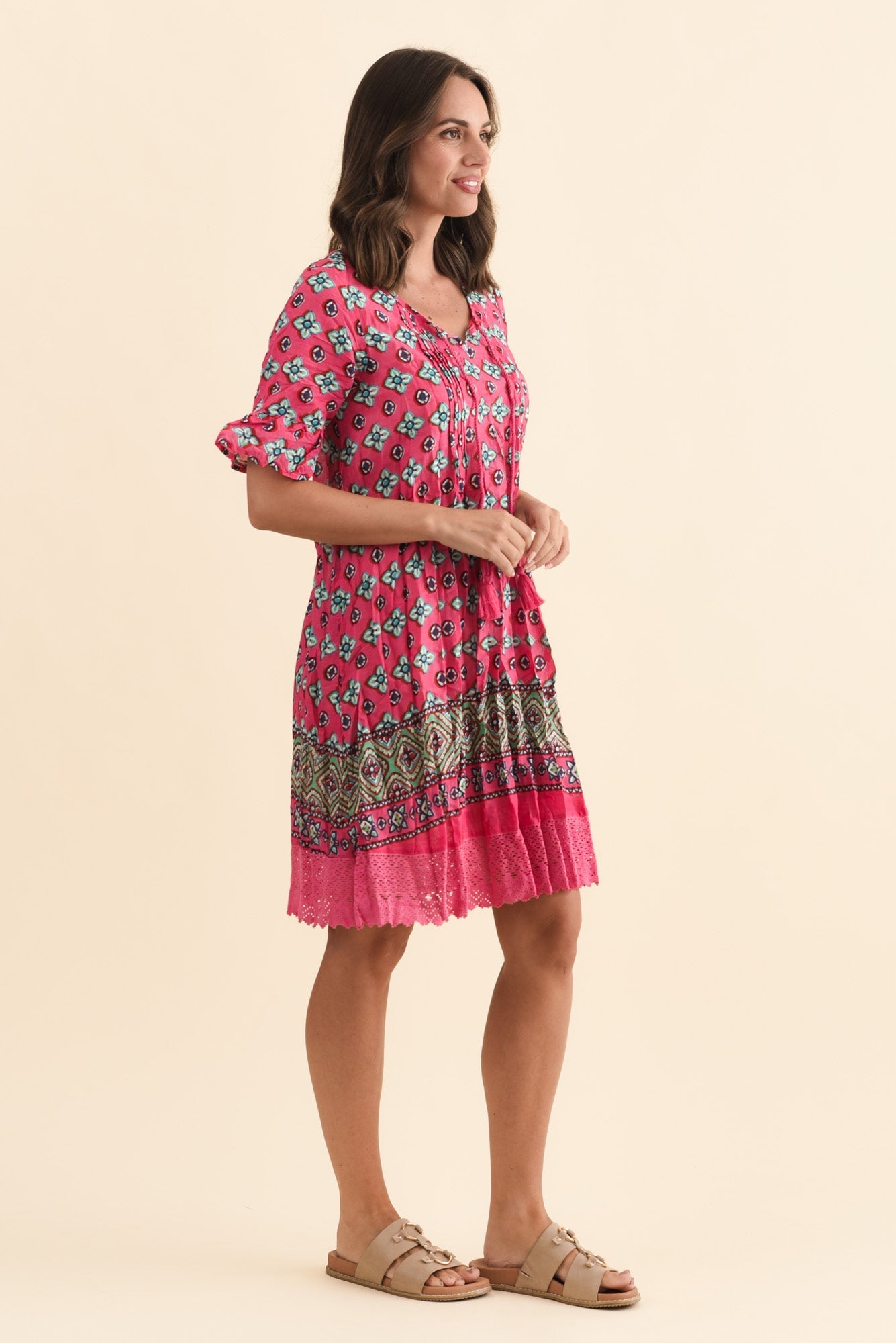 Cayman Pink Motif Cotton Tunic Dress