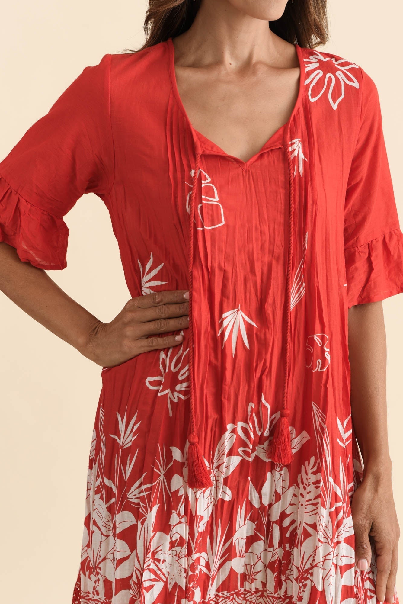 Cayman Red Botanical Cotton Tunic Dress