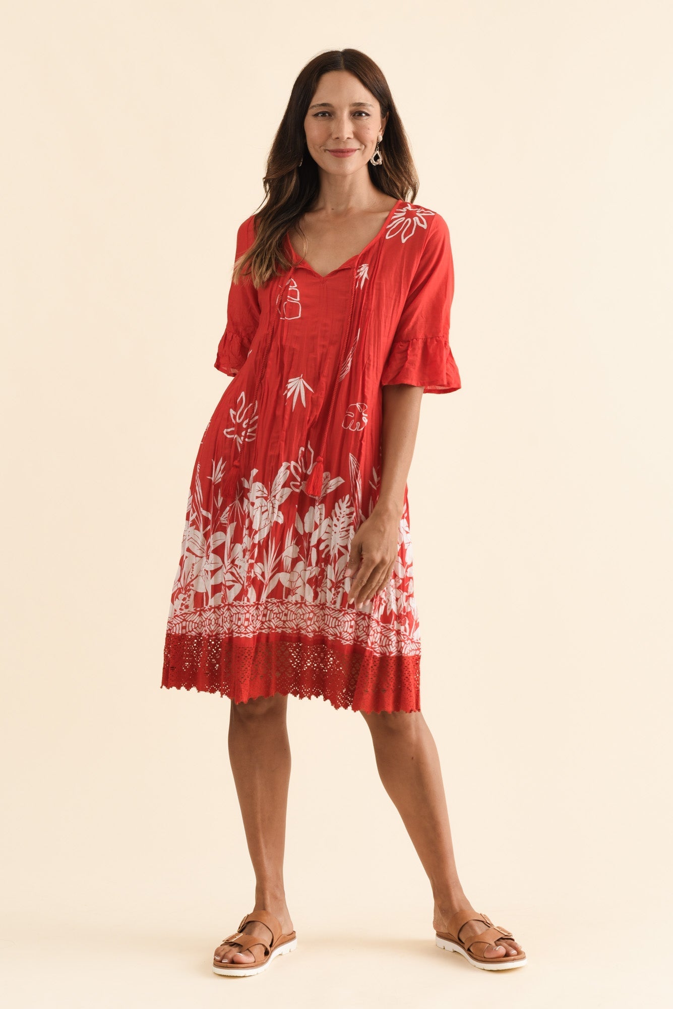 Cayman Red Botanical Cotton Tunic Dress