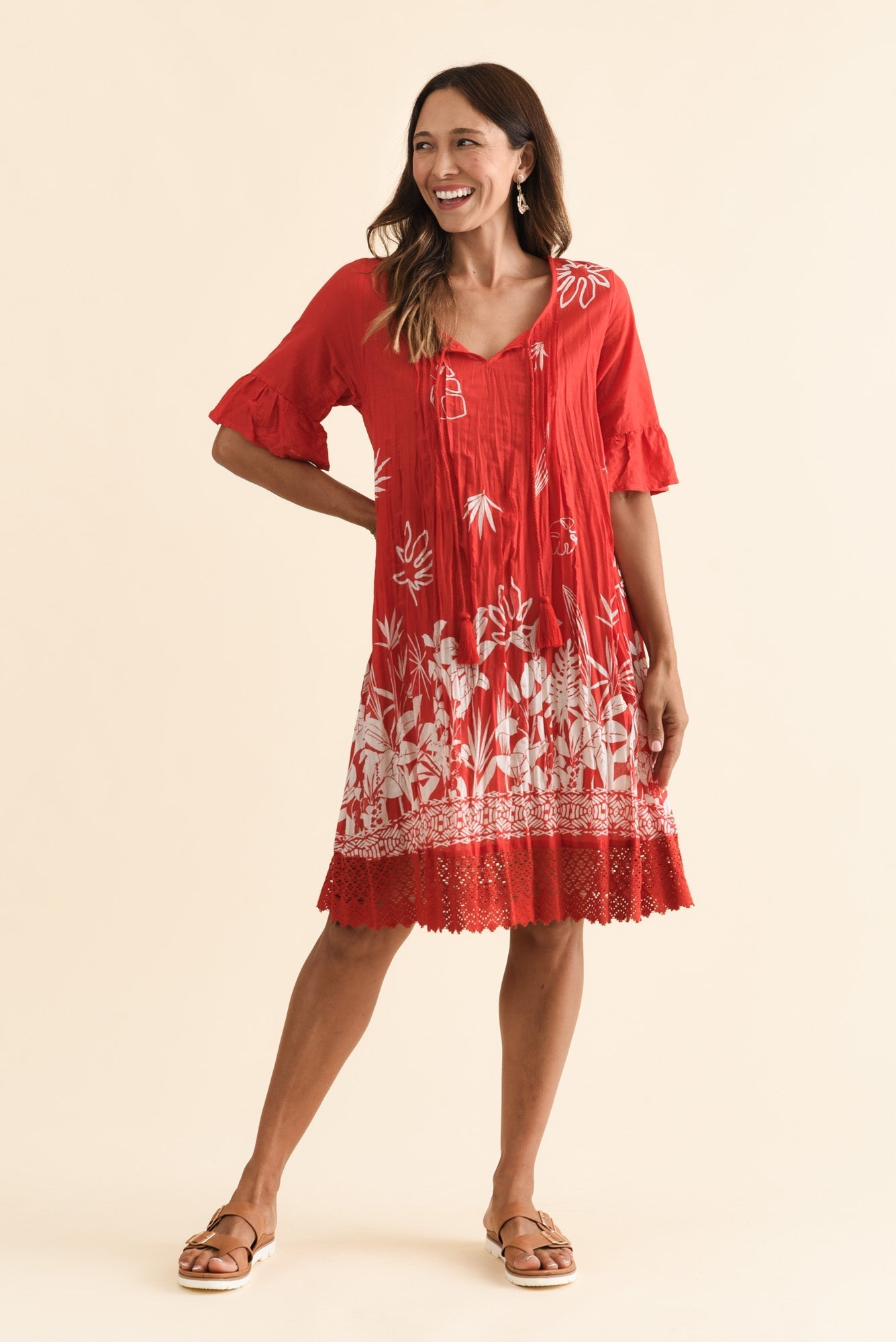Cayman Red Botanical Cotton Tunic Dress