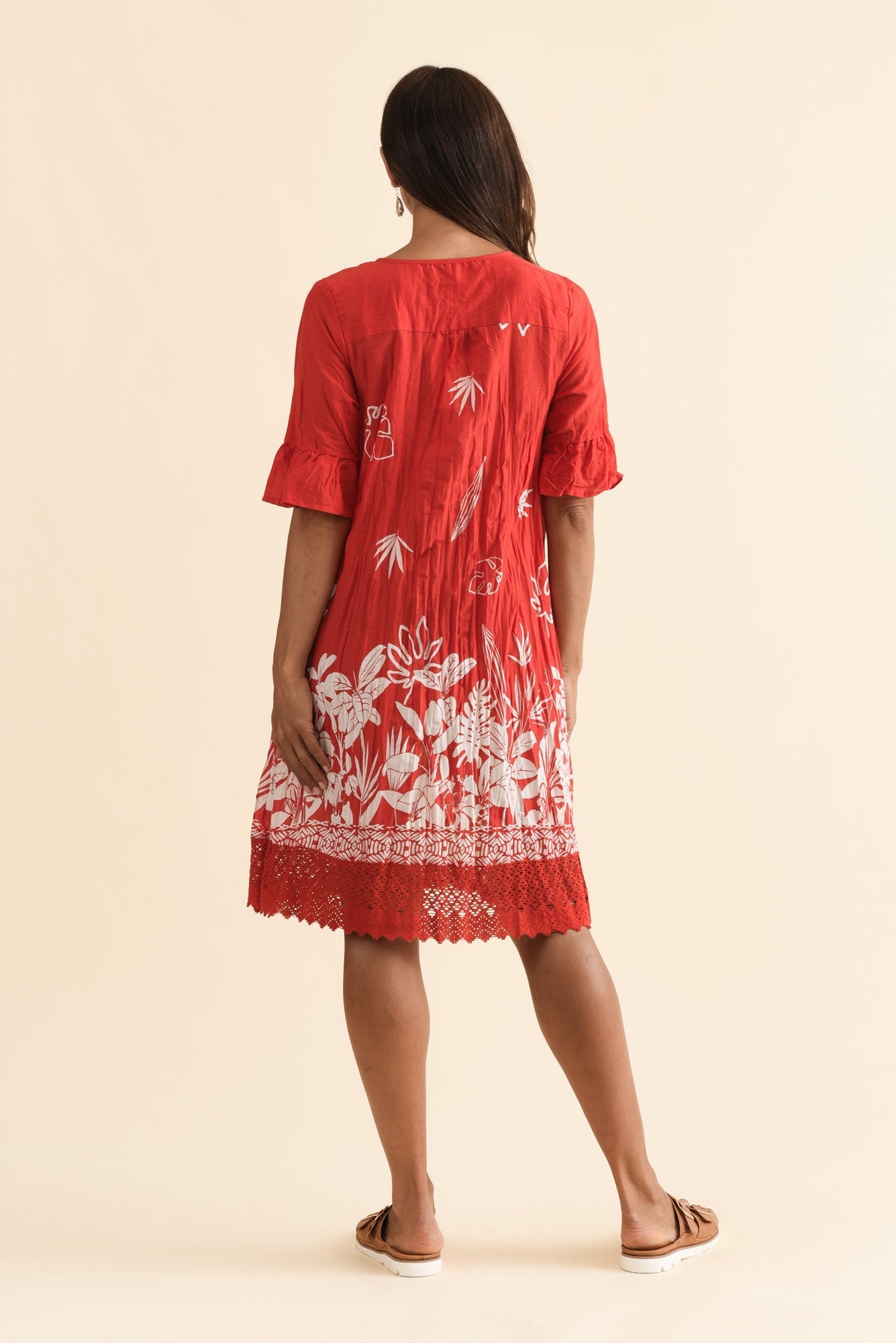 Cayman Red Botanical Cotton Tunic Dress