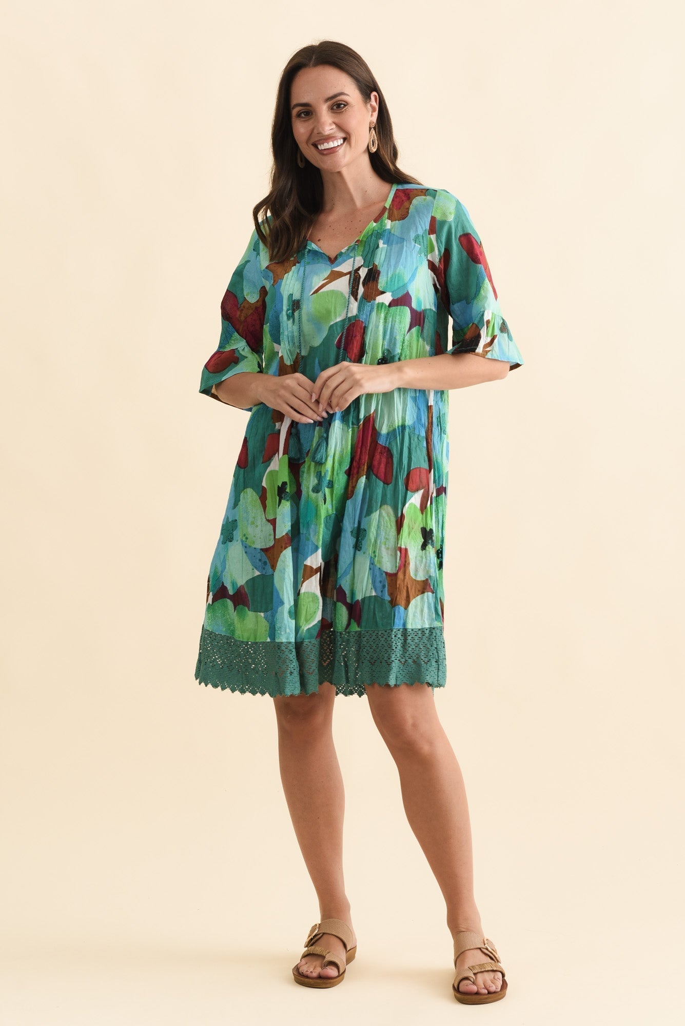 Cayman Teal Flower Cotton Tunic Dress