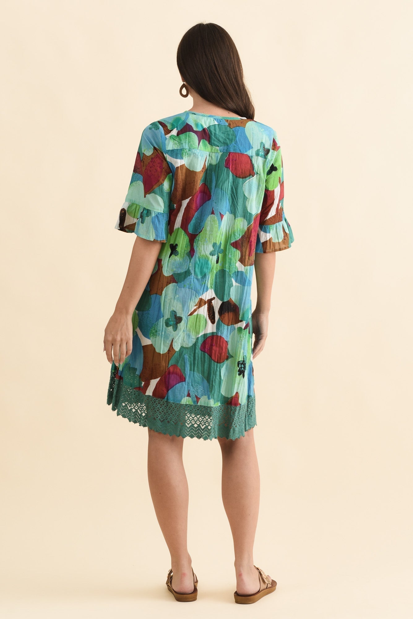 Cayman Teal Flower Cotton Tunic Dress