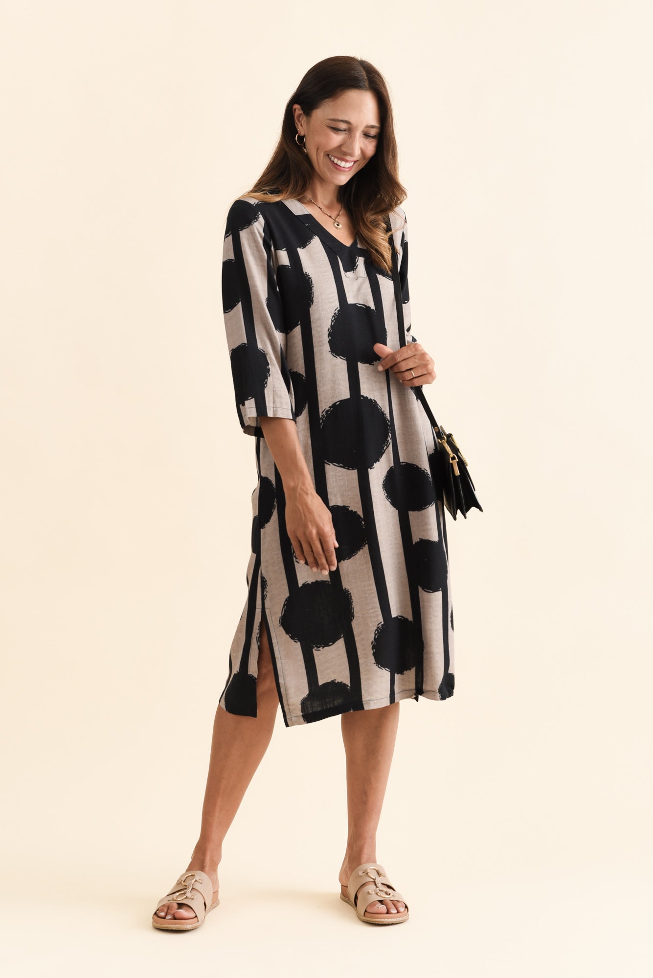 Celine Black Spot Linen Cotton Dress