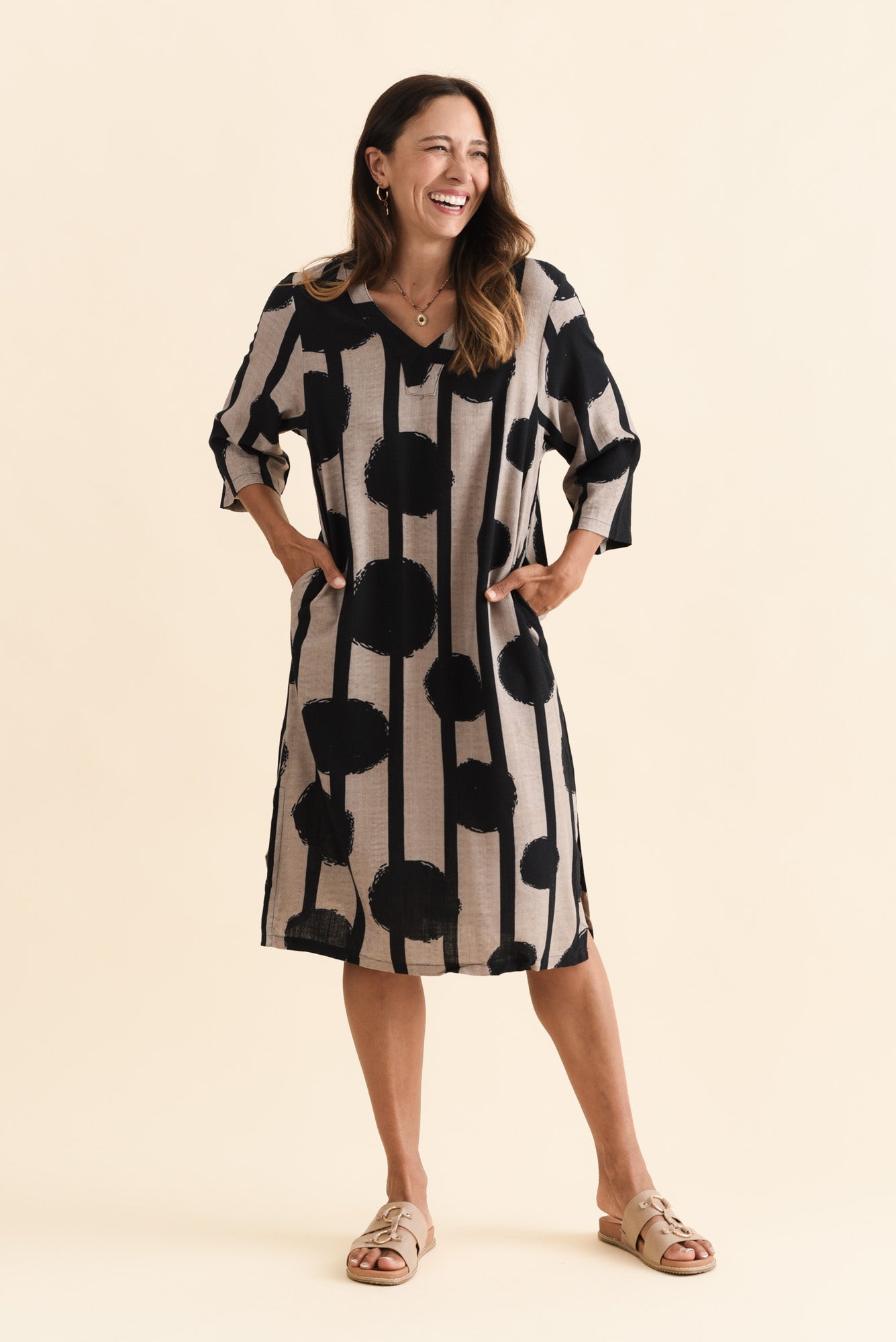 Celine Black Spot Linen Cotton Dress