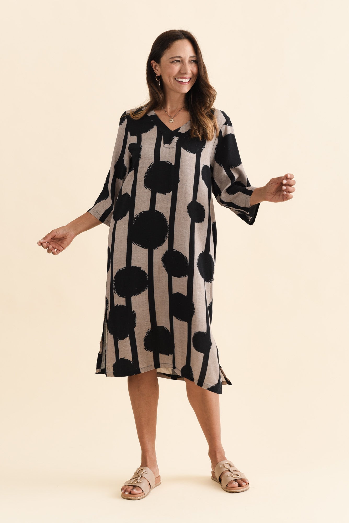 Celine Black Spot Linen Cotton Dress
