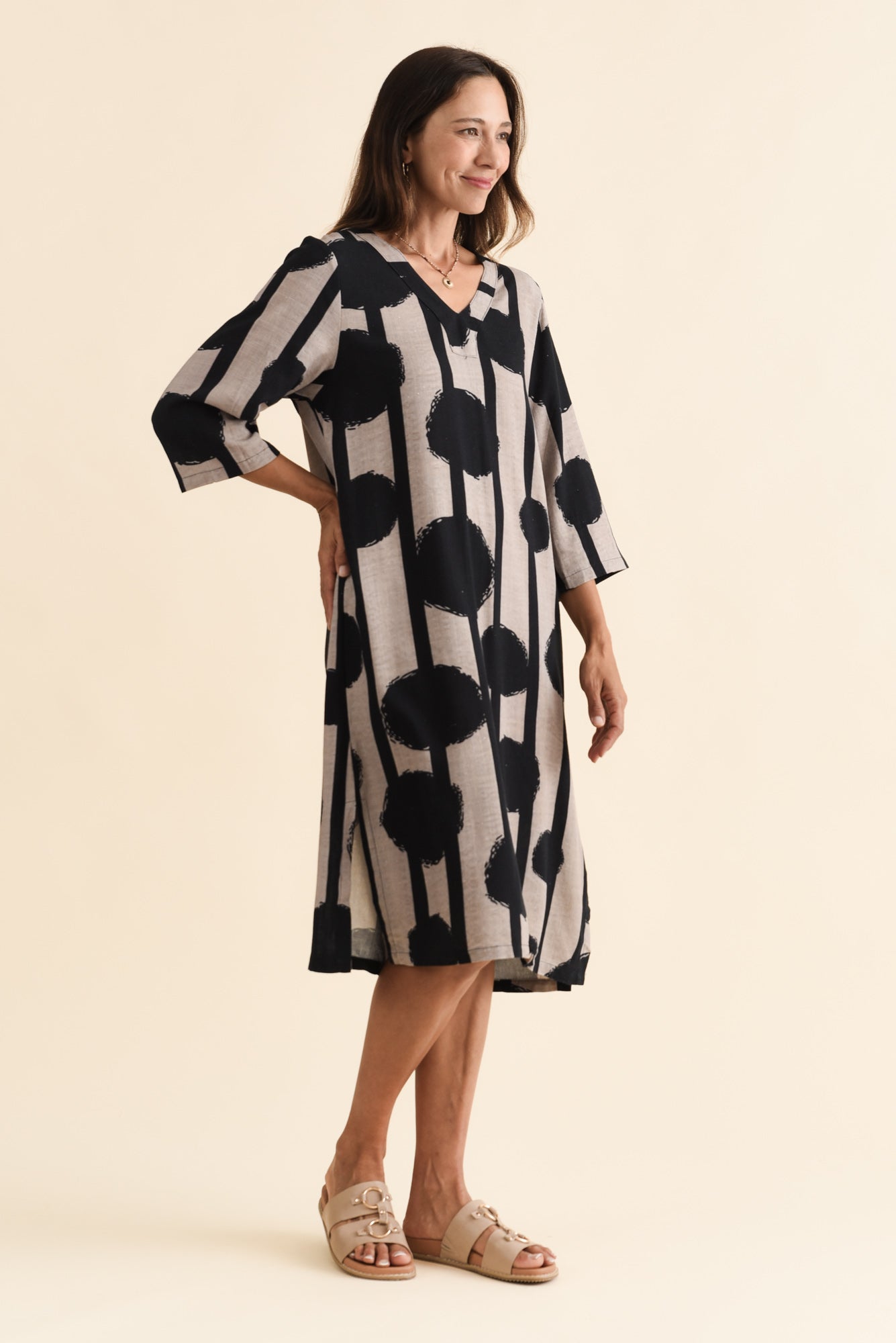 Celine Black Spot Linen Cotton Dress