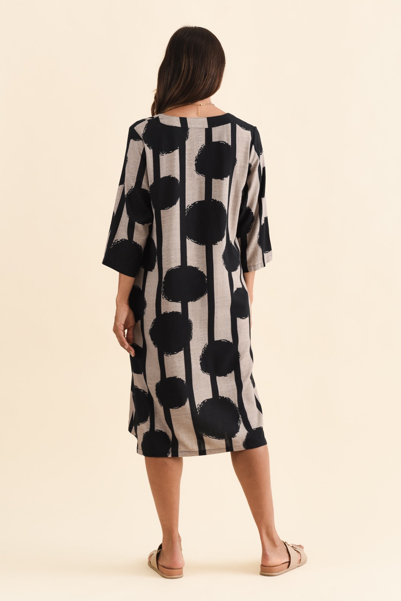 Celine Black Spot Linen Cotton Dress